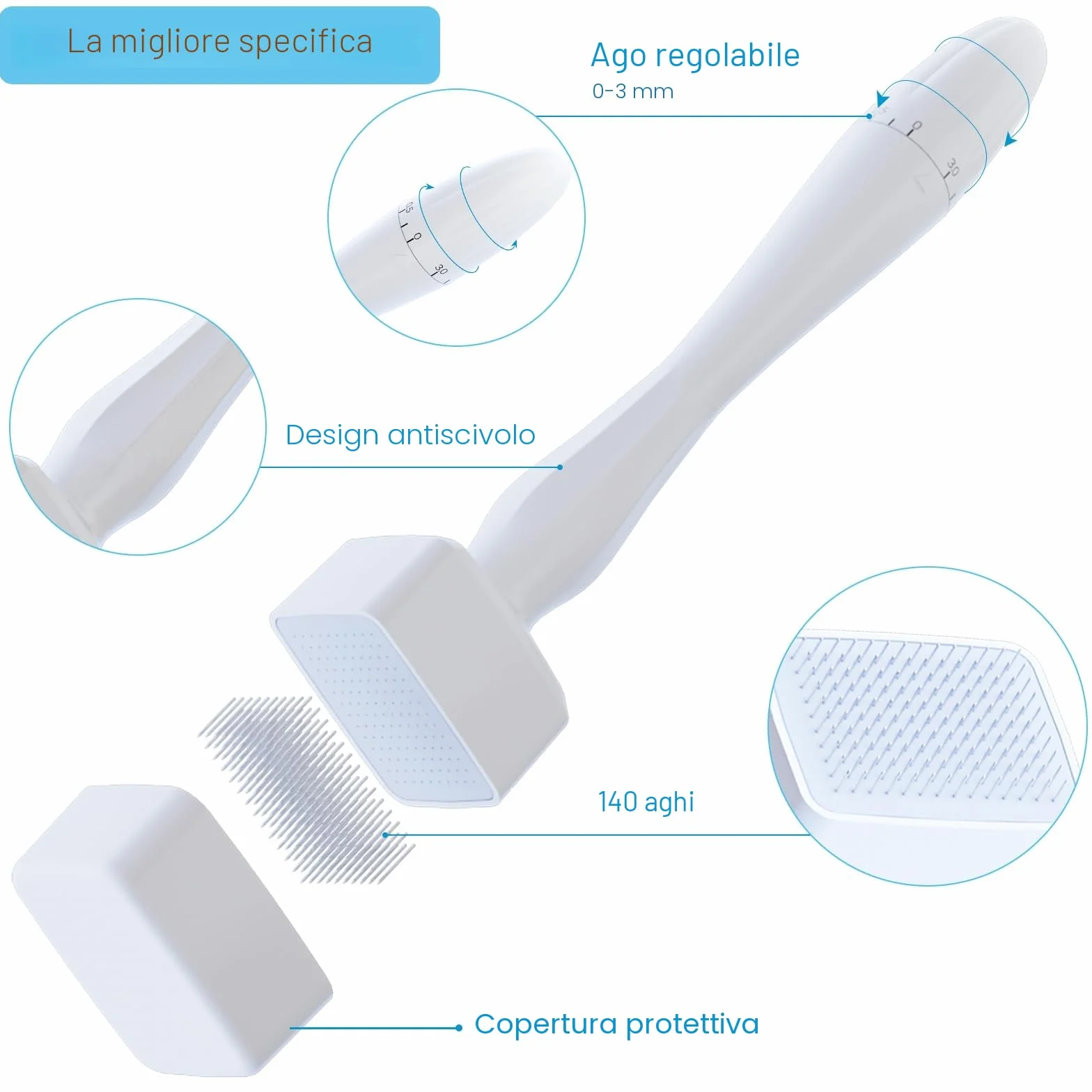 Derma Stamp, Dermastamp Regolabile 0-3 mm, Derma Roller Capelli, 140 Perni, Timbro Professionale Microneedling Stamp per Stimolare la Crescita di Capelli, Barba, Viso