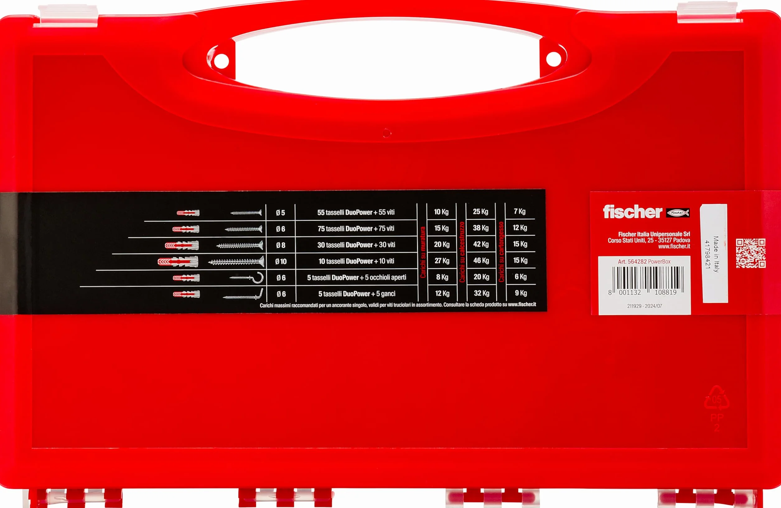 Fischer PowerBox 180 Tasselli DuoPower con Viti e Ganci, 360 Pz, per Muro Pieno, Forato e Cartongesso