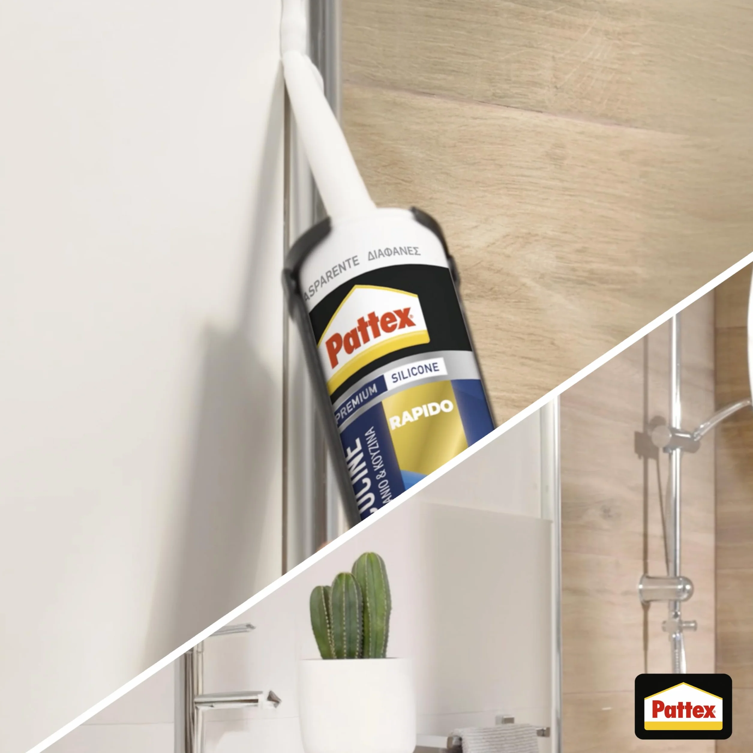 Pattex Bagni&Cucine Rapido Trasparente, Silicone sigillante trasparente ad asciugatura rapida, impermeabile antimuffa 1x300ml