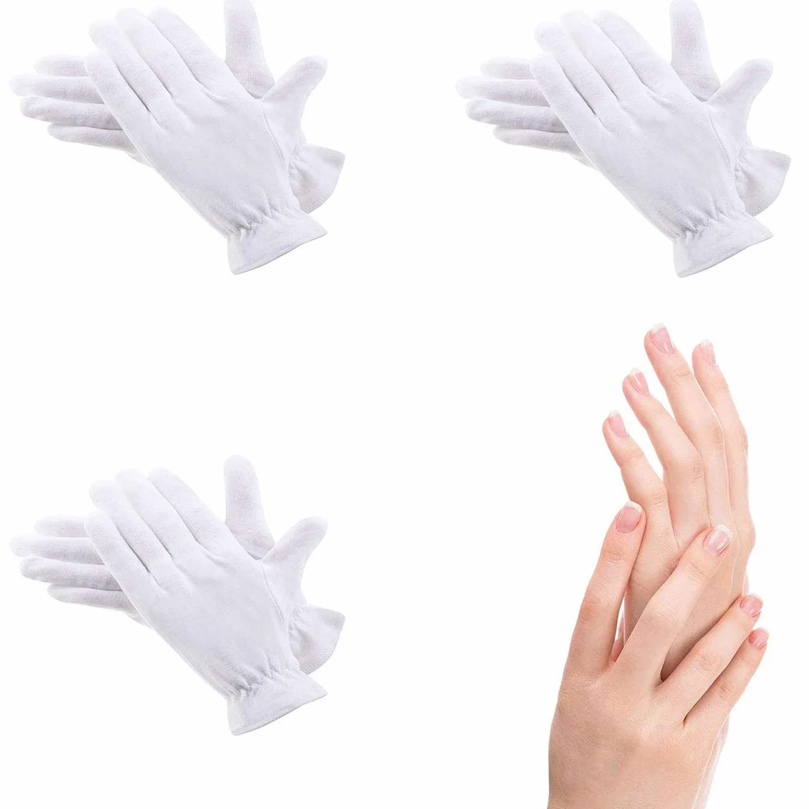3 Paia Guanti Idratanti in Cotone Bianco per la Notte, Elastico Morbido Qualità Superiore, per Mani Secche, Eczemi, Bellezza, Pelle Sensibile e Irritata, Taglia Unica - unisex