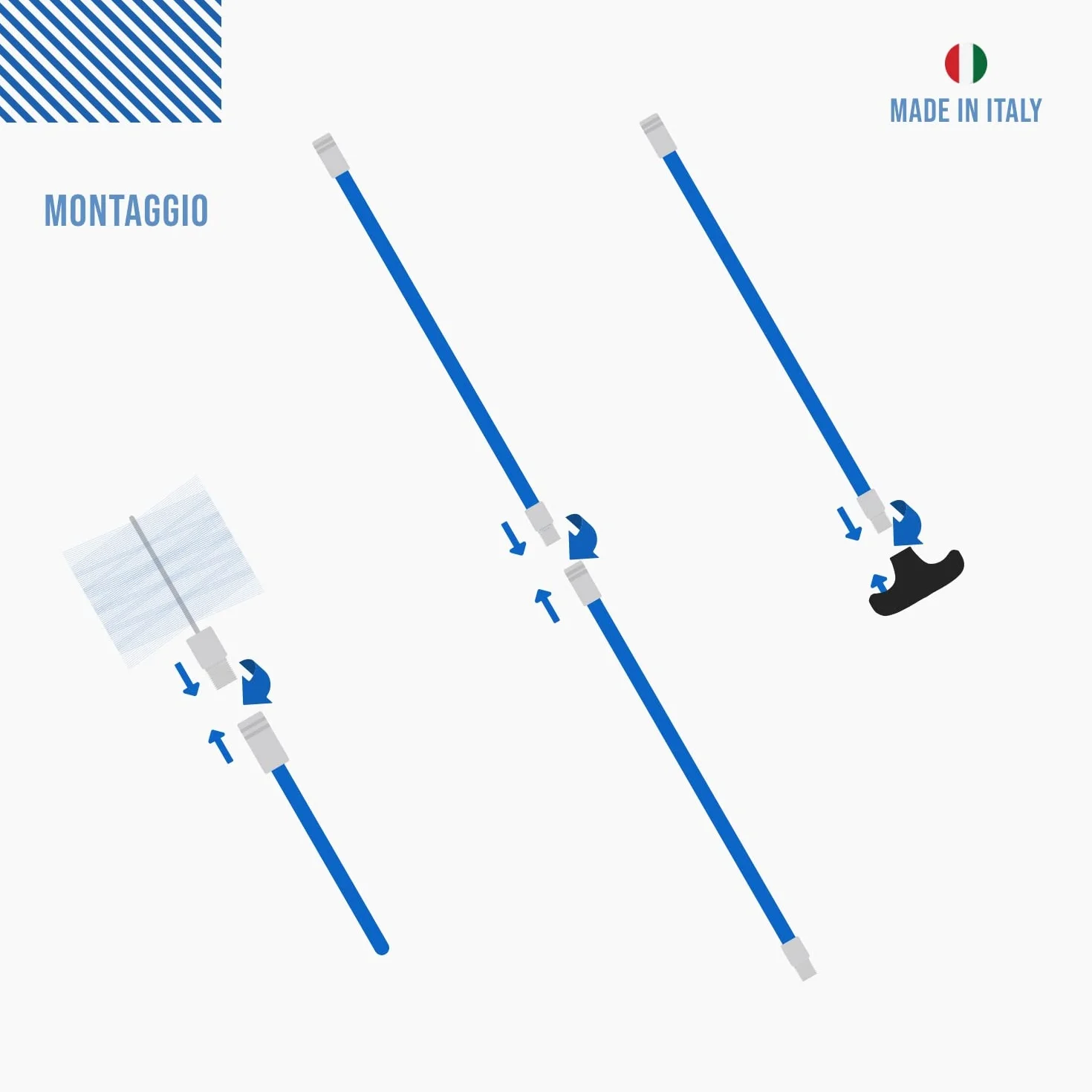 BARETTO 2 Spazzole Pulizia Stufa a Pellet Ø 80 mm Attacco M12