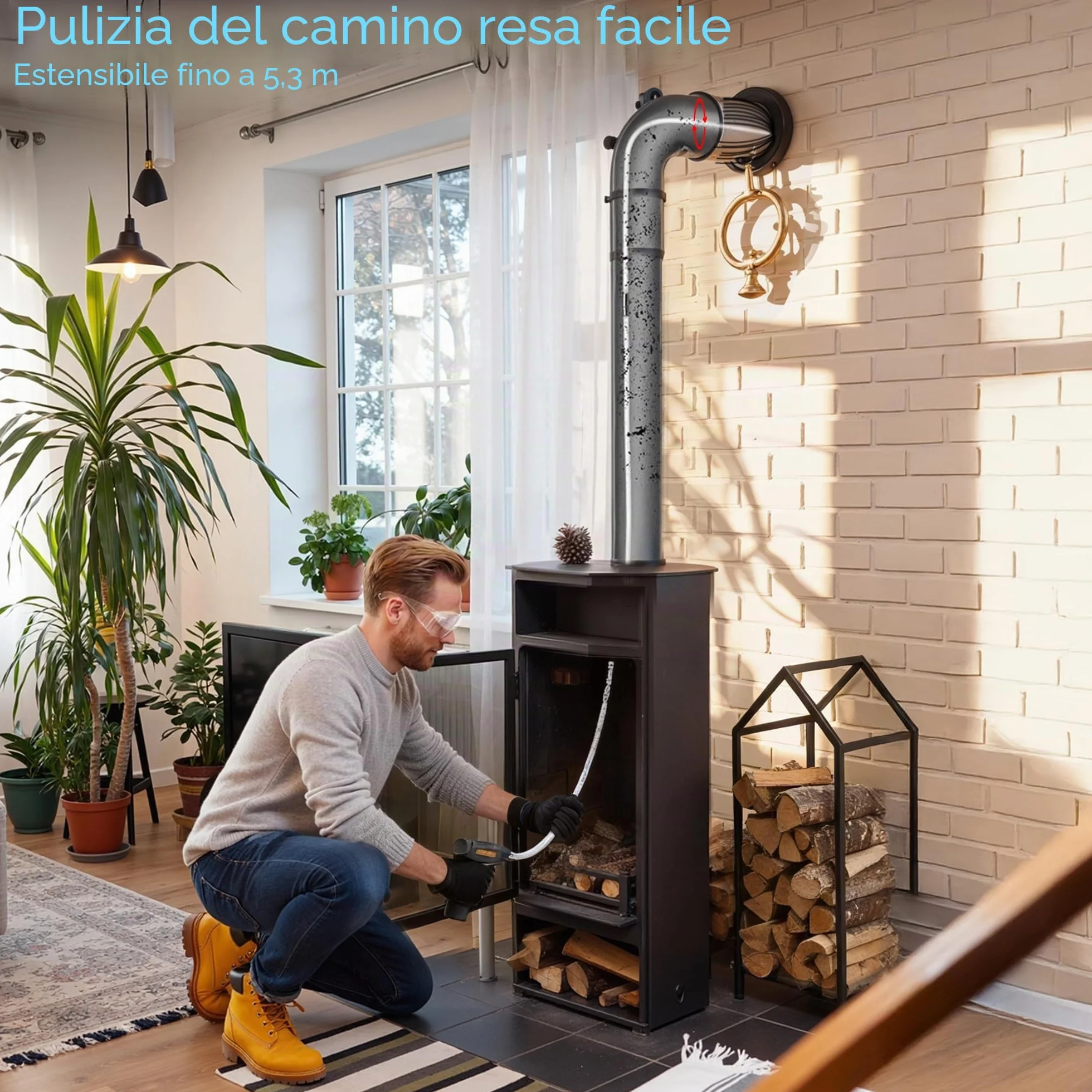 Spazzacamino Kit Pulizia Canna Fumaria Pellet 150 mm 13 Pezzi