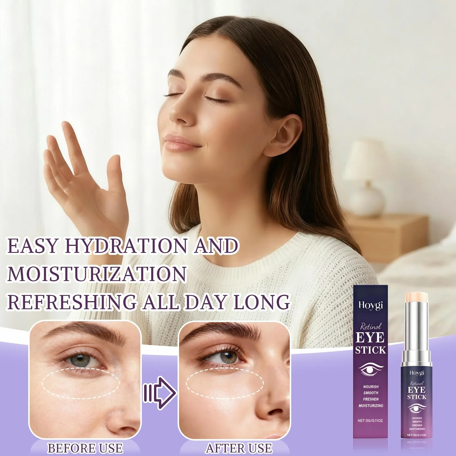 2 Pezzi Retinolo Stick per Occhi, Anti Aging Retinolo Eye Cream, Hydrating Eye Stick, Riduzione Delle Cricche Scure E Delle Borse, Adatto a Tutti i Tipi di Pelle