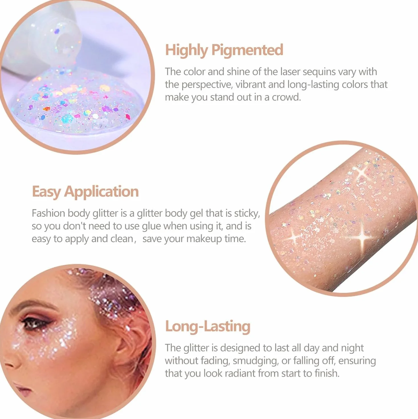 Gel glitter per il corpo, glitter per il viso, gel per il corpo con paillettes, ombretto liquido luccicante, gel glitterato olografico liquido con paillettes a sirena (Bianco)