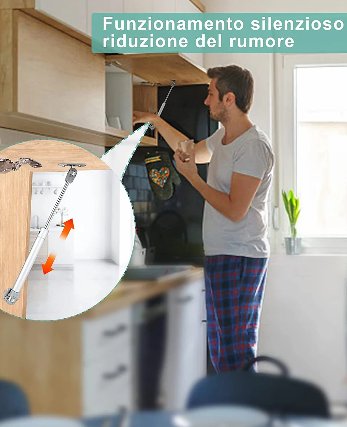 Ammortizzatori Molle a Gas per Ante Cucina 100N Pistoni 4 Pezzi Argento