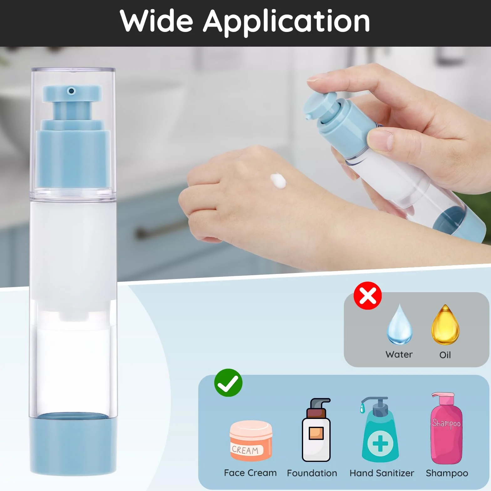 Segbeauty Crema Mani Dispenser, 3 Pezzi 50ml Airless Flaconi, Dosatore Contenitore Bottiglie, Leggero e Portatile, Airless Porta Crema Pump di Plastica, Contenitori da Viaggio per Liquidi