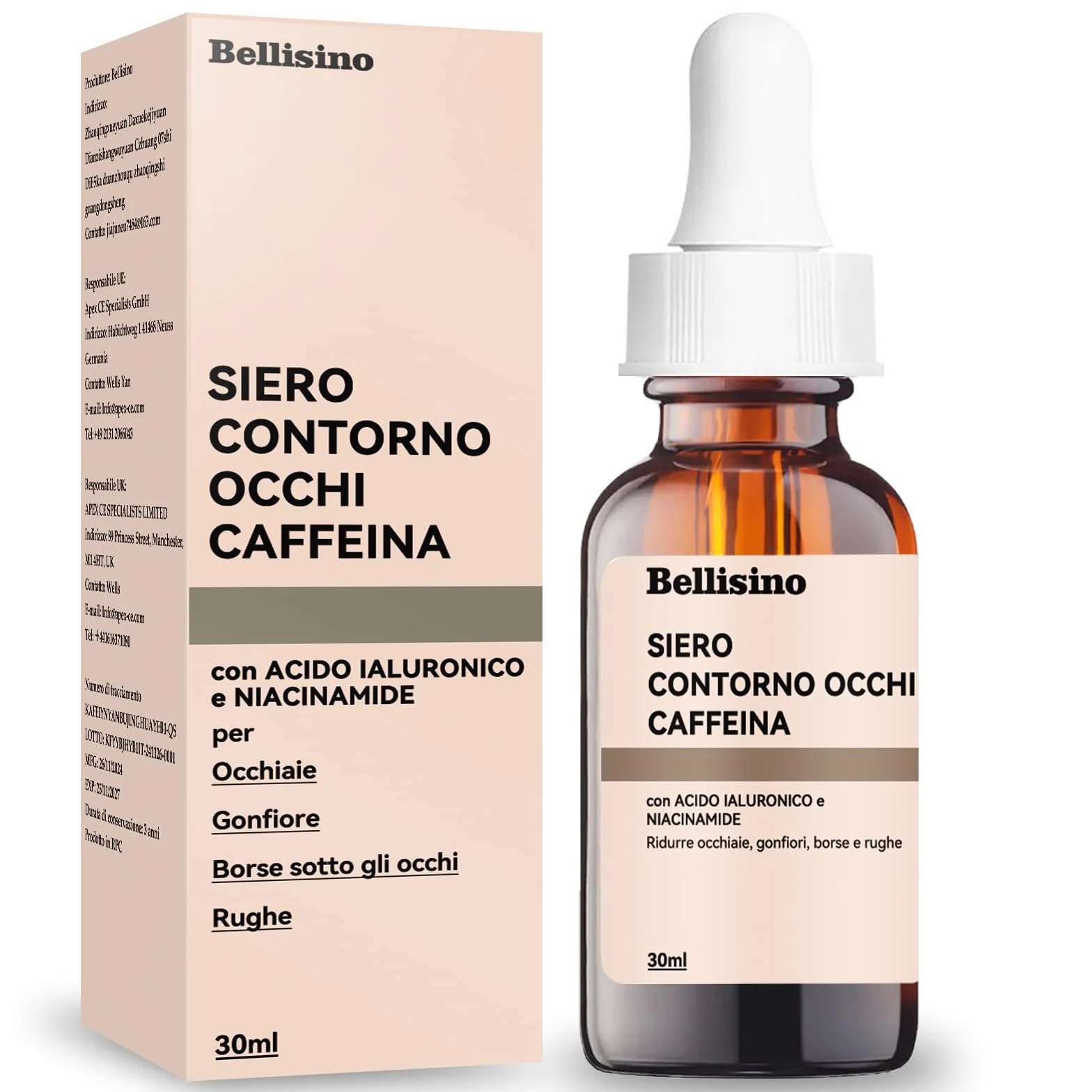 Siero Contorno Occhi alla Caffeina Anti-Età, Contorno Occhi Antirughe con Acido Ialuronico e Niacinamide,per Uomini e Donne (transparente)