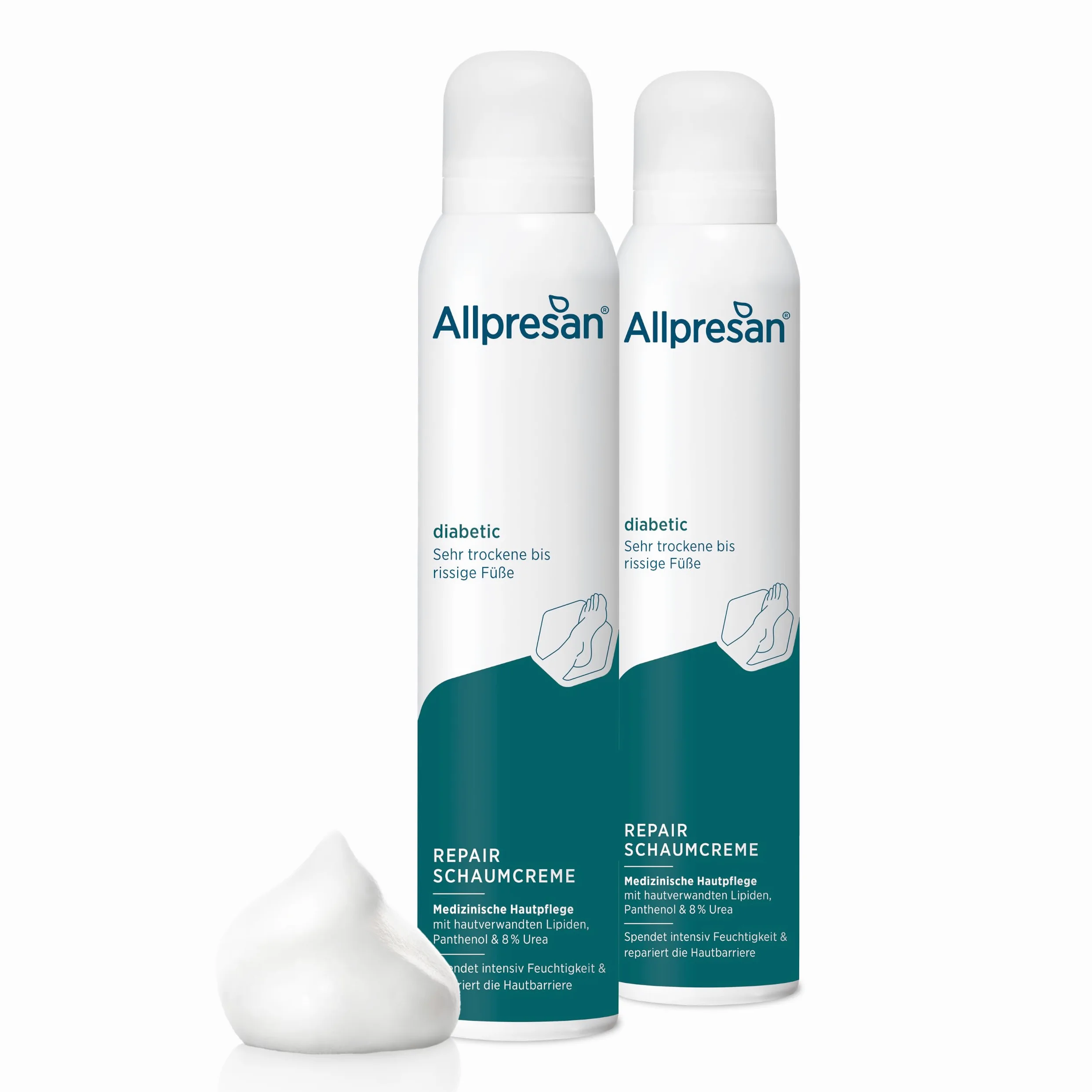 Allpresan Diabetic Repair - Crema schiuma per la cura dei piedi con urea, per diabete mellito, per piedi molto secchi e screpolati, 200 ml (confezione da 2)