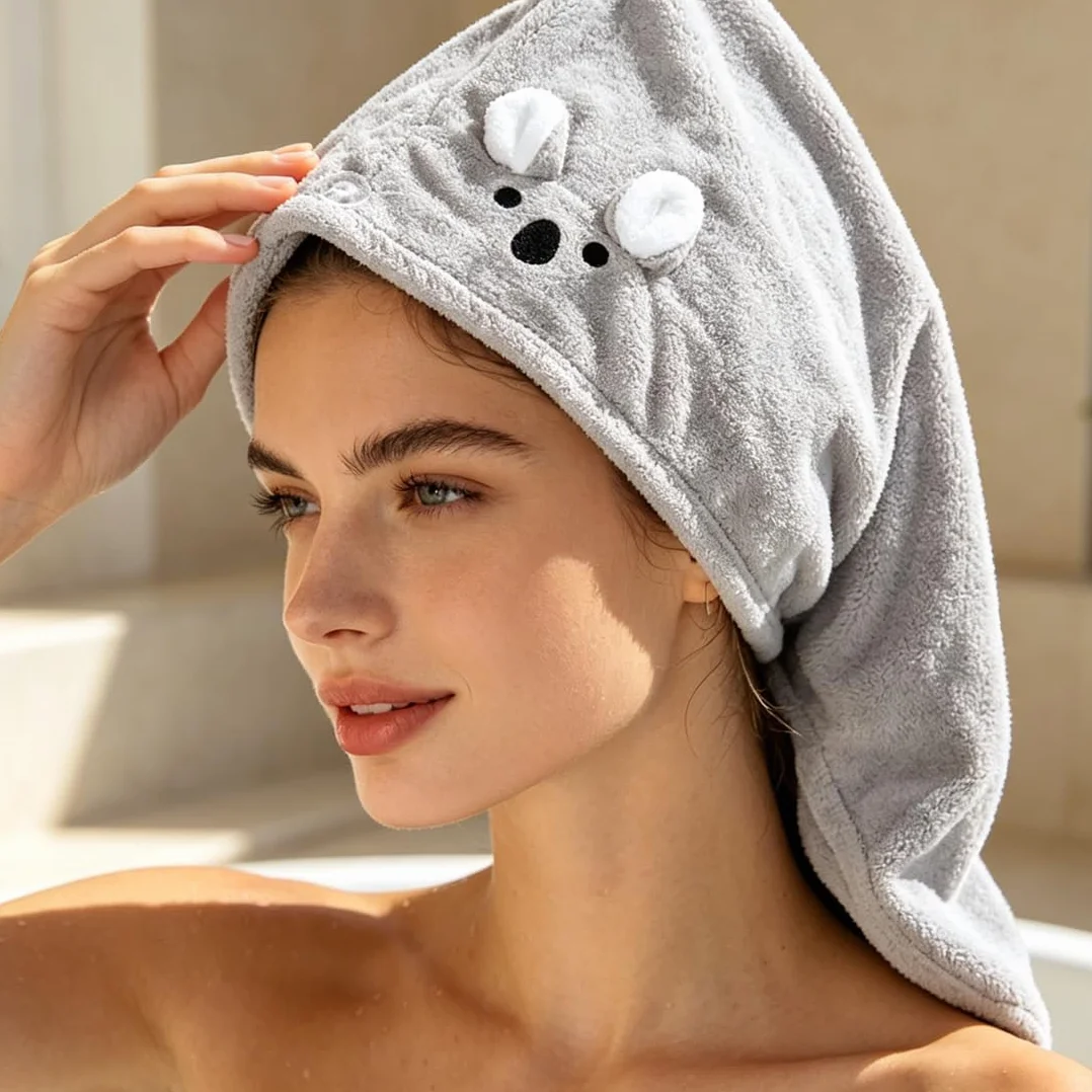Asciugamano a Turbante per Asciugare i Capelli, 2 Pezzi, Carino Avvolgere la Testa, Asciugamano Capelli Turbante con Bottone, Pratico, Turbante Super Assorbente per Capelli Corti e Lunghi