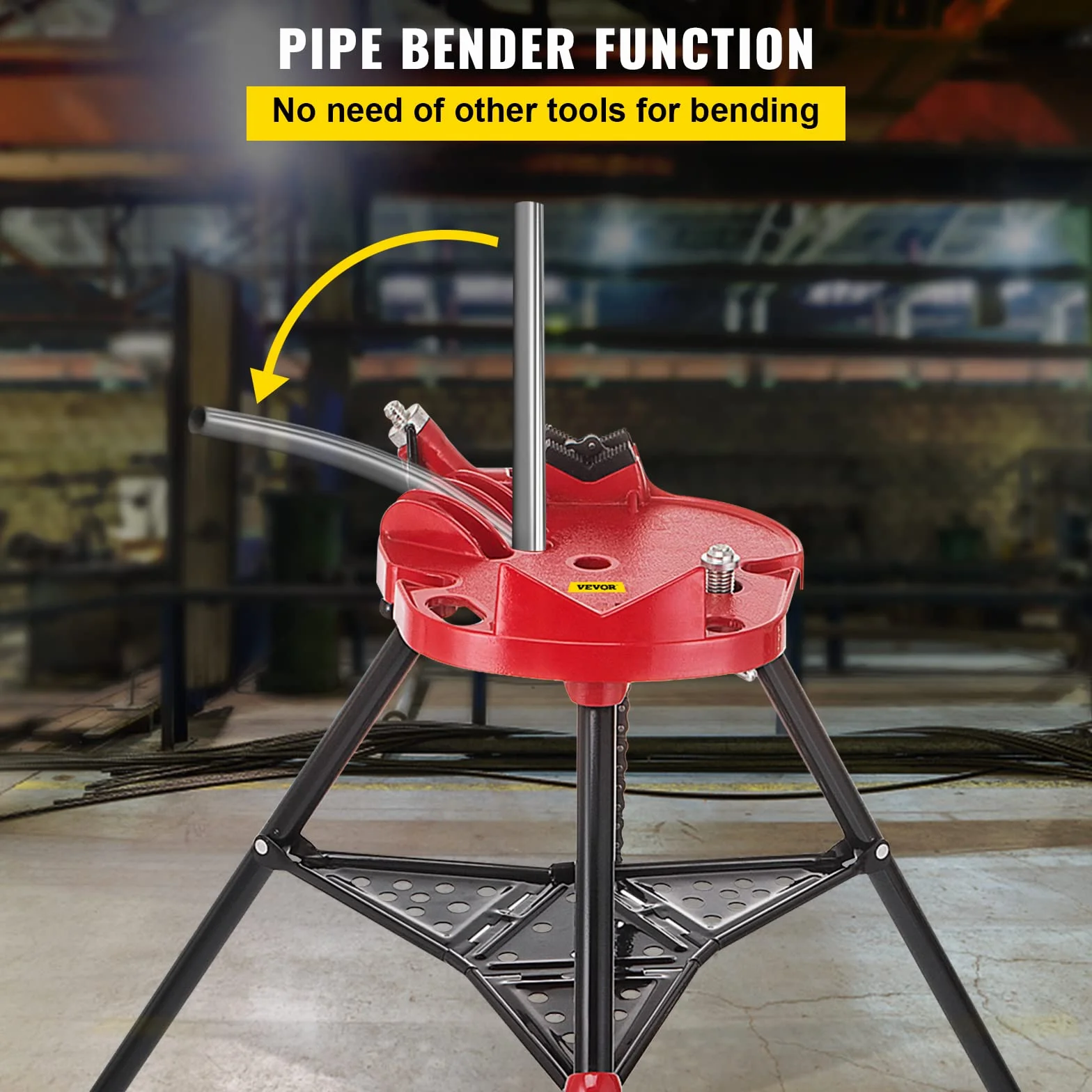 VEVOR 460-6 Morsa a catena per tubi con treppiede, capacità 1/8"-6", gambe in acciaio pieghevoli