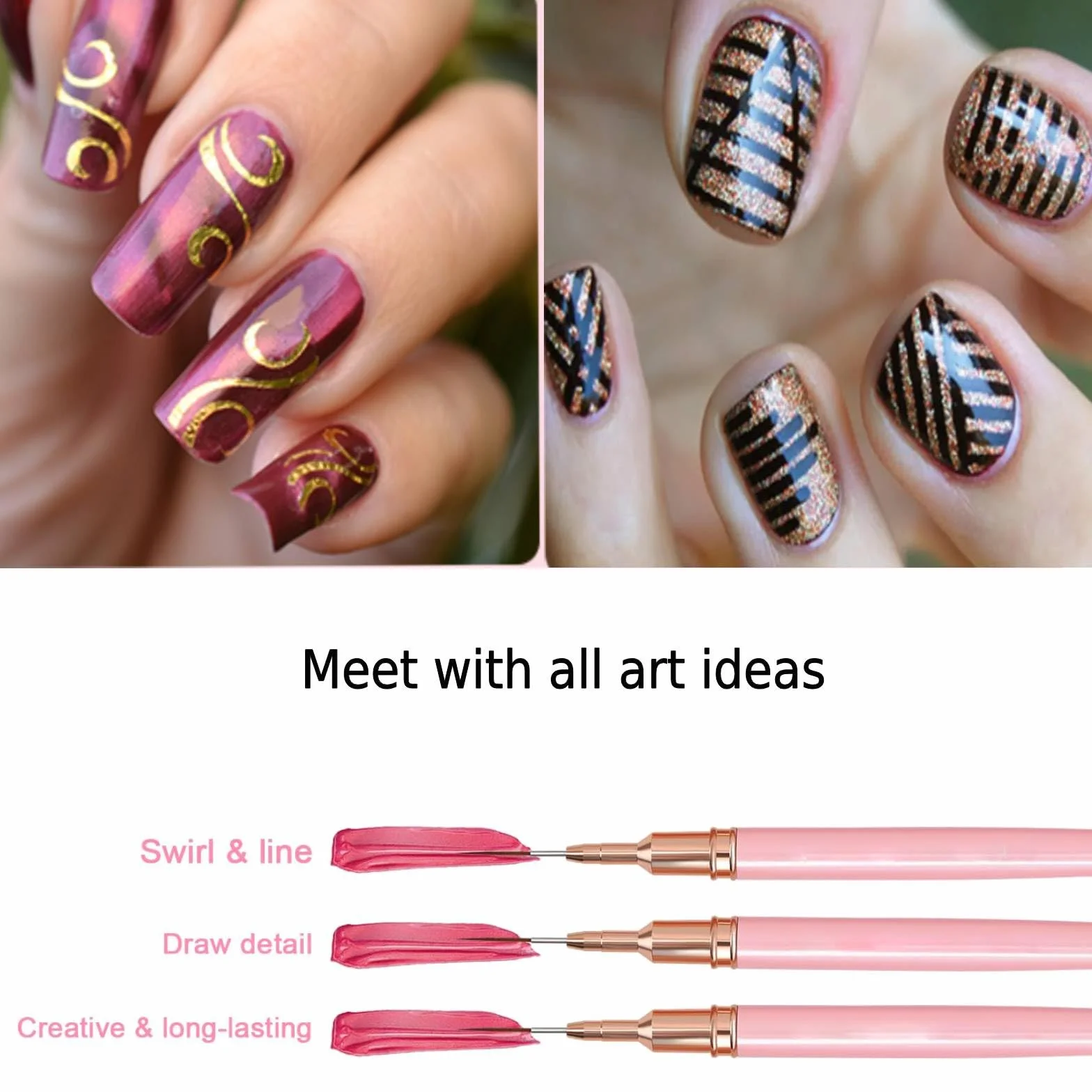 Pennelli Nail Art 5 Pezzi, Pennellino Unghie Gel 4/8/12/20/25mmmm, Pennello French Penna Pennellino Set, per Nail Art, per Linee Lunghe, Dettagli Sottili, Disegno Fine