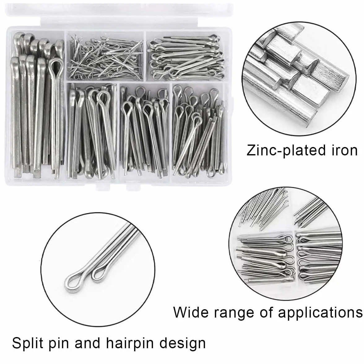 Kit di Assortimento Coppiglie Divise in Ferro Zincato 230 Pezzi 6 Misure