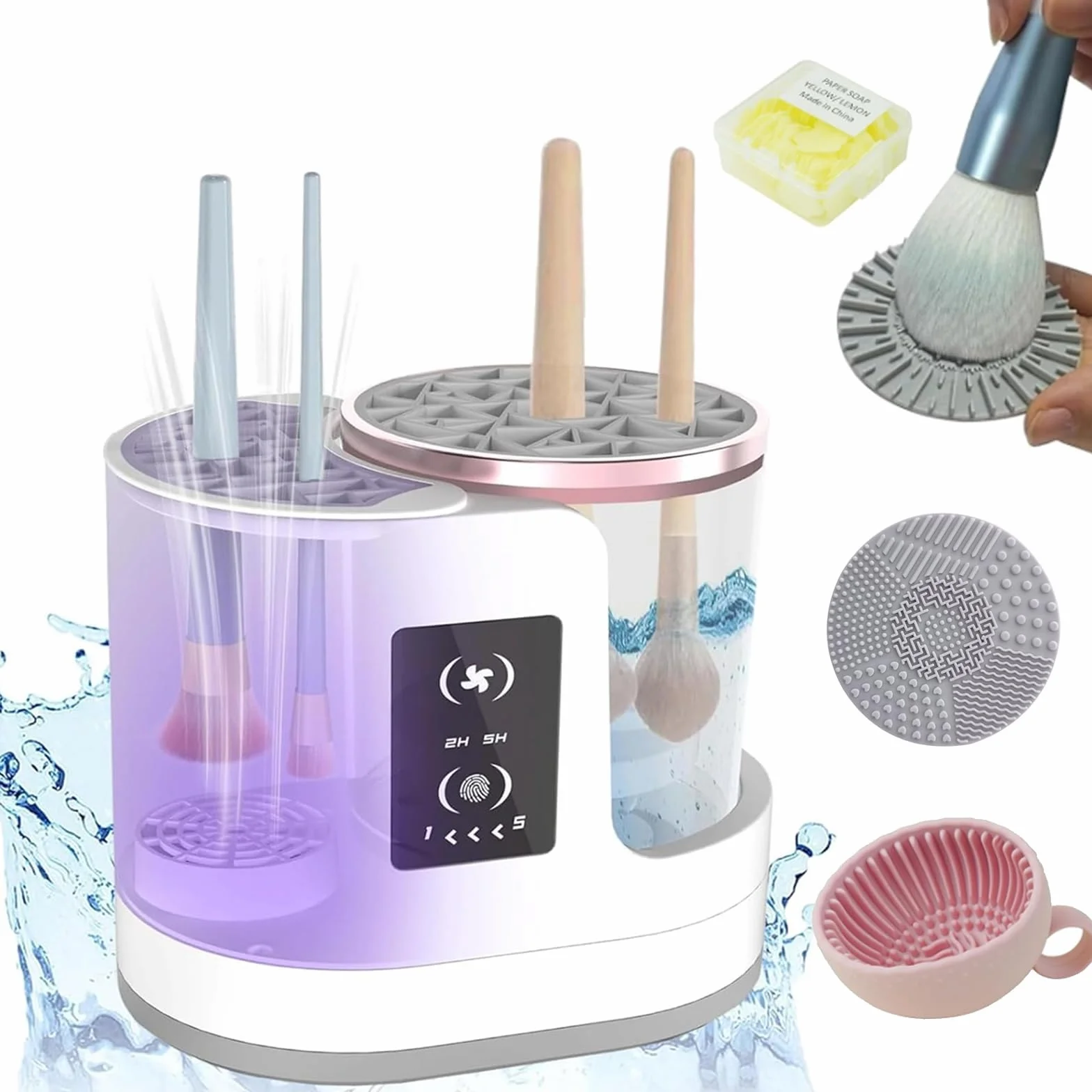 Pulitore elettrico per pennelli da trucco, dotato di funzione di asciugatura 3 in 1, pulitore elettrico automatico per pennelli da trucco, pulizia dei pennelli da trucco, regalo per le donne.