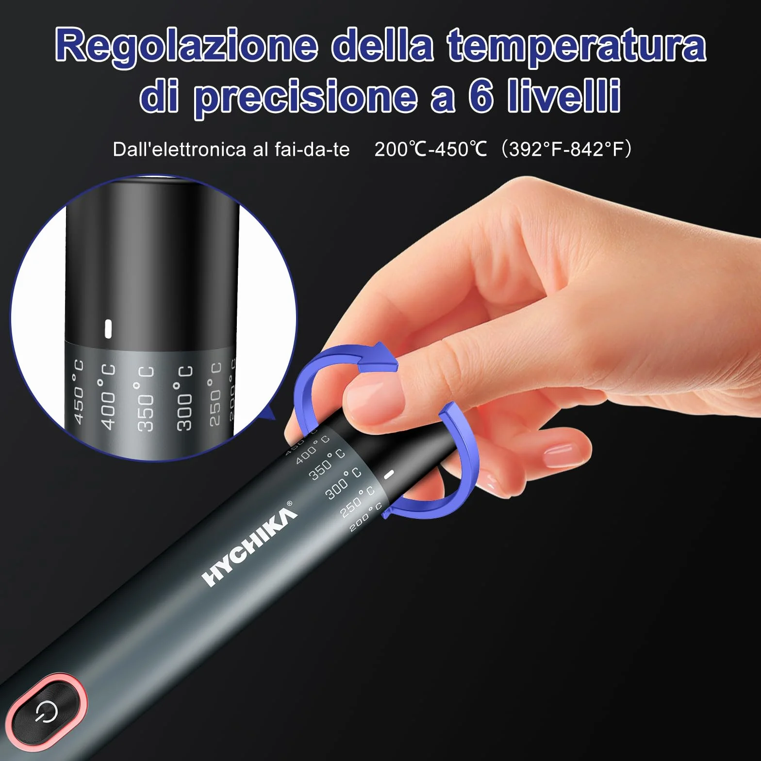 HYCHIKA Saldatore a Stagno a Batteria 2600mAh Riscaldamento Rapido 7s (200℃-450℃) Sospensione Spegnimento Auto