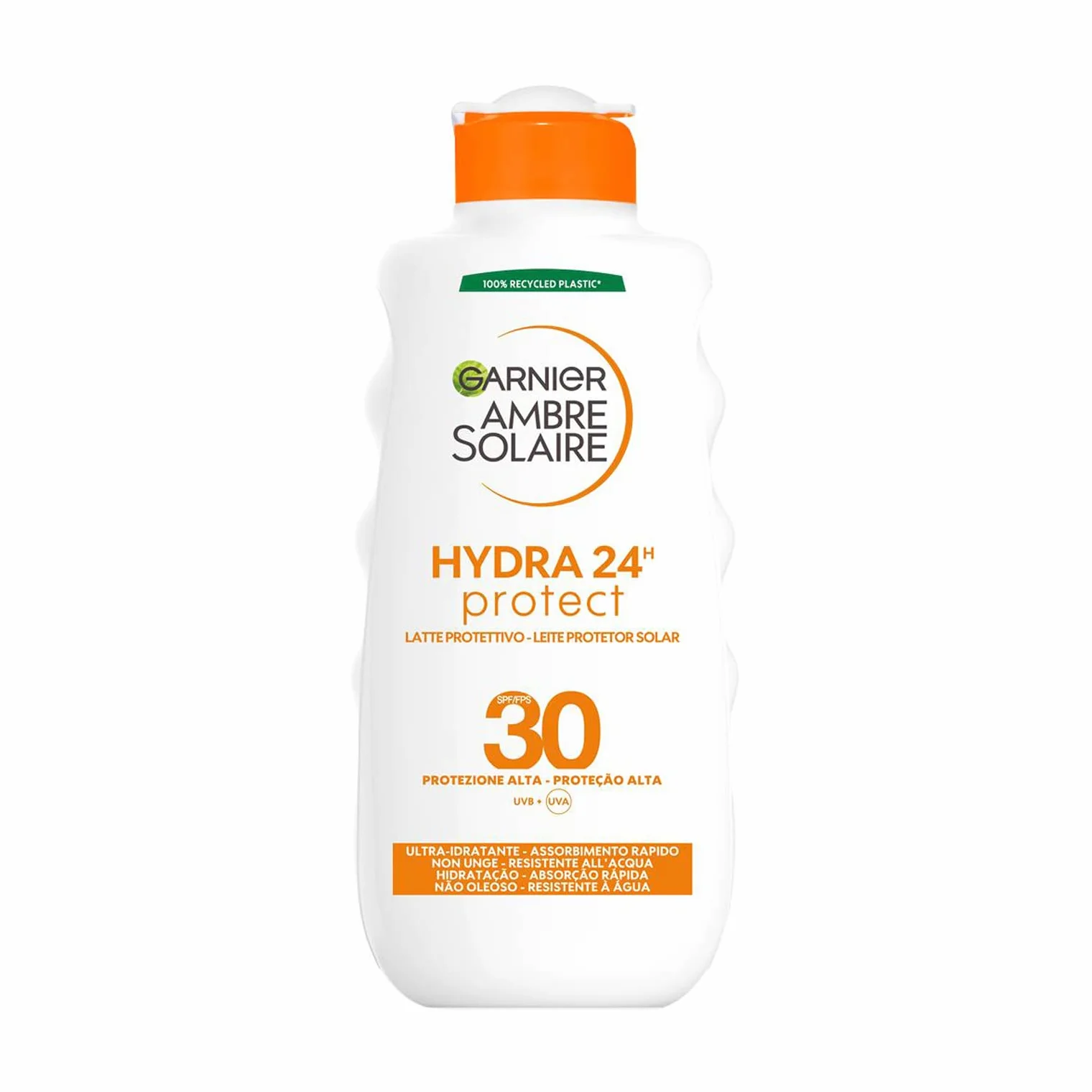 Garnier Ambre Solaire Latte Protettivo Hydra 24H Protect, Viso e Corpo, Ultra-Idratante per Tutto il Giorno, Con Protezione Alta SPF 30, Resistente all'Acqua, A Rapido Assorbimento, 200 ml