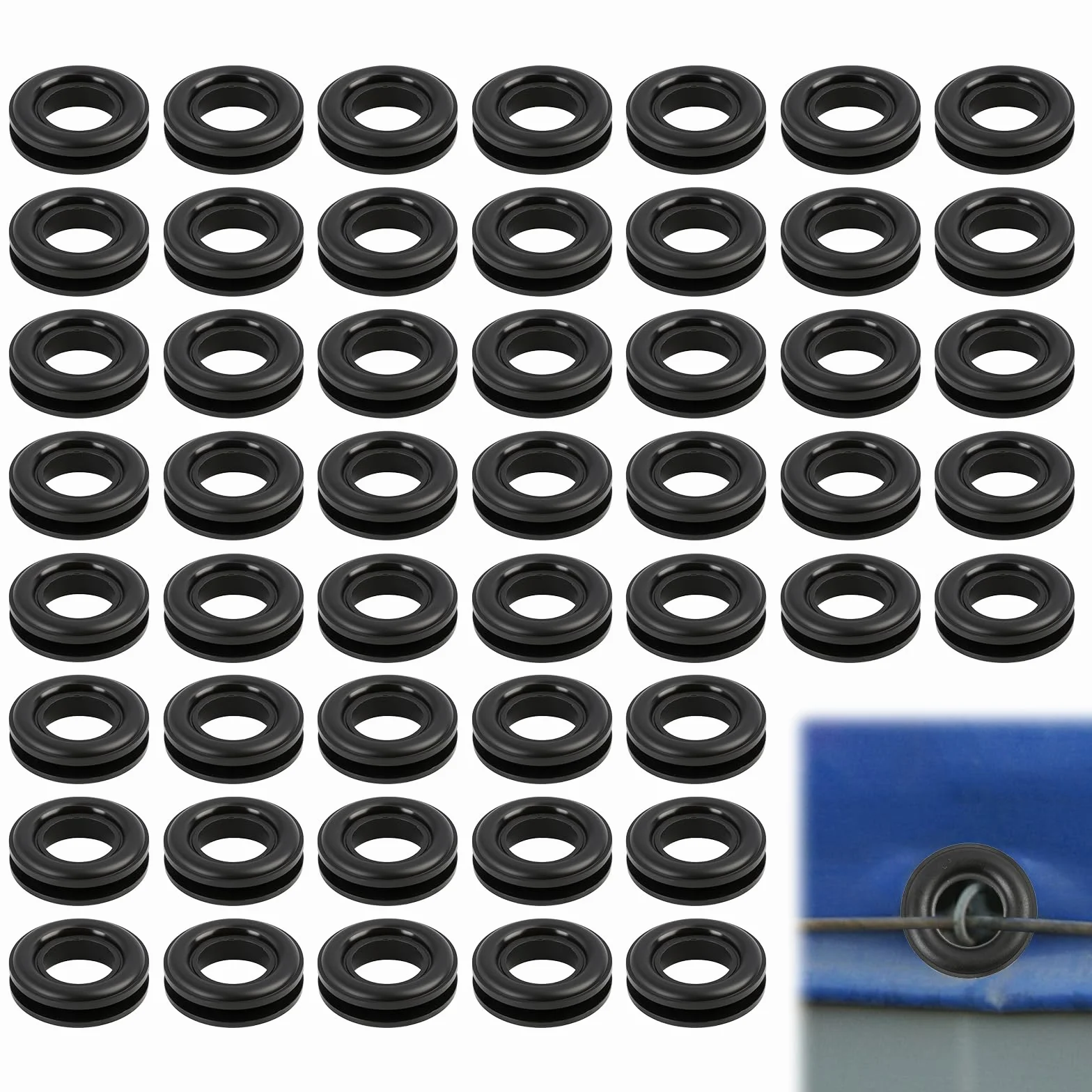 Occhielli per teloni 50 pezzi plastica neri diametro 15 mm