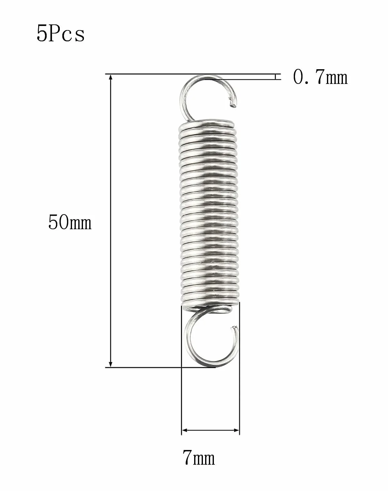 Molla a trazione con Doppio Gancio Acciaio inossidabile 0.7mm Filo Diametro 7mm OD 50mm Lunghezza