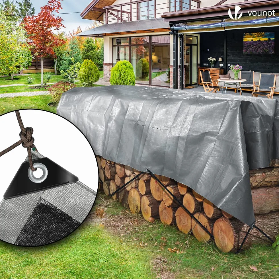 VOUNOT Telo Impermeabile Esterno 4x6m PE 240 g/m² Grigio Nero