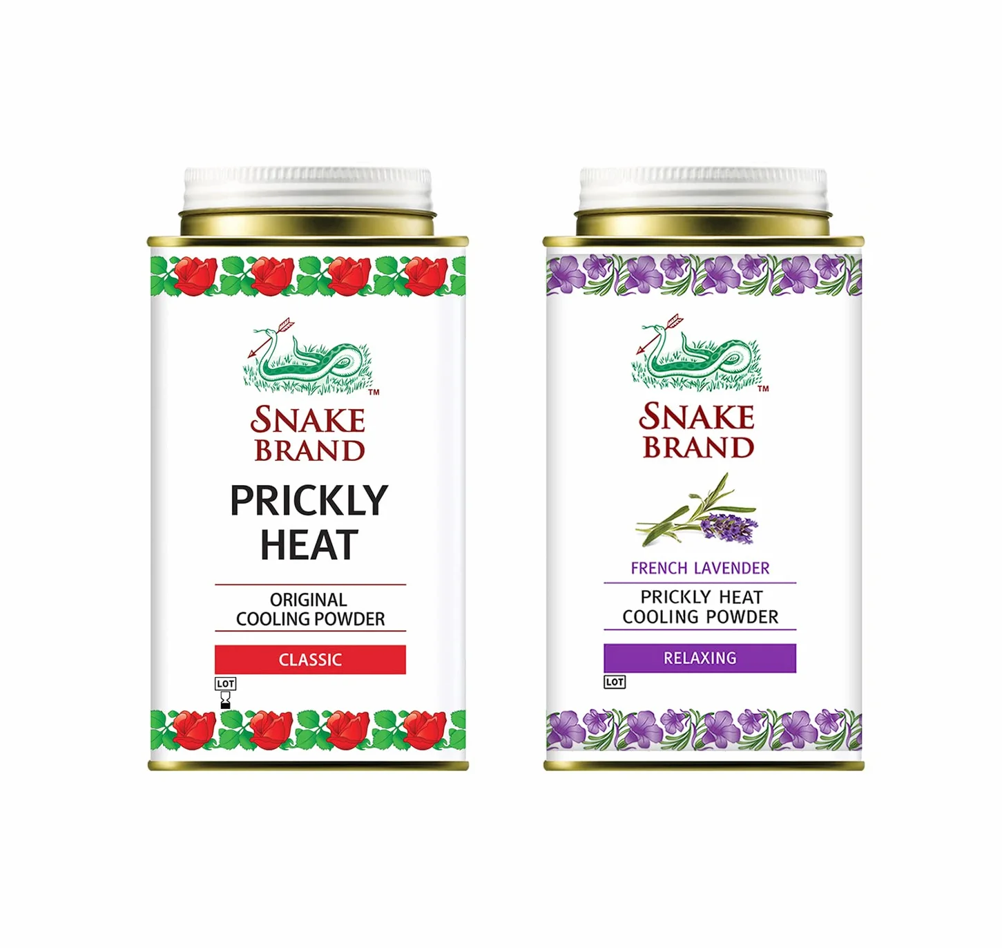 SNAKE BRAND Prickly - Polvere per il corpo rinfrescante, 140 g, confezione da 2 pezzi, lavanda classica e rilassante (1 di ciascuno)