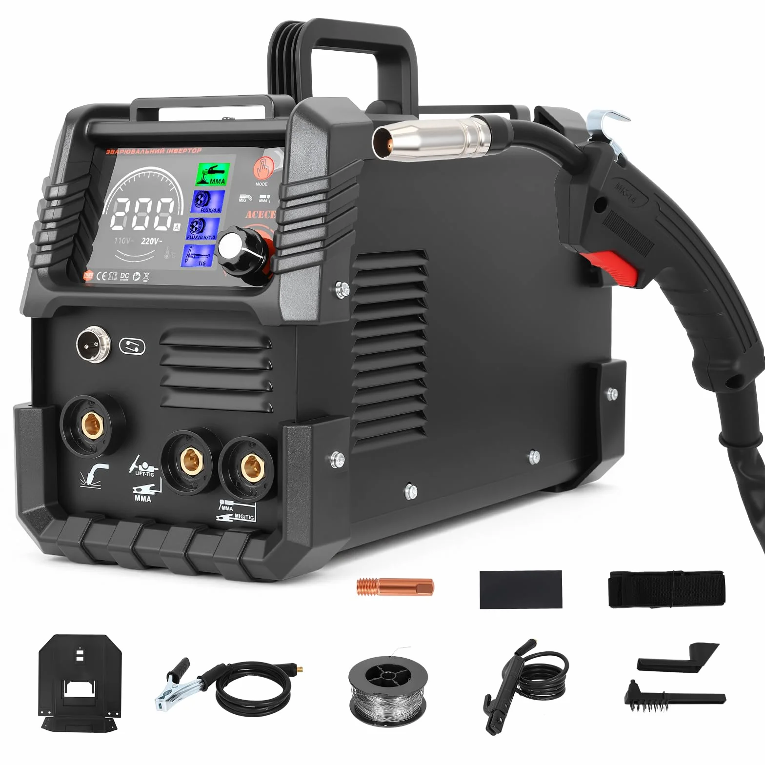 Saldatrice a Filo Continuo Senza Gas 120A 220V 3 in 1 FLUX Lift-TIG MMA/ARC Inverter IGBT Compatta