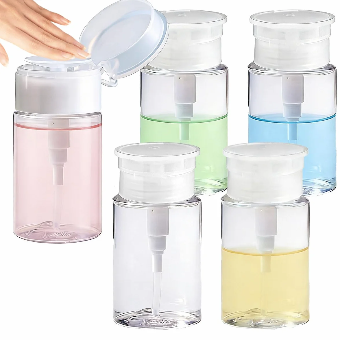 4 Pz Dispenser a Pressione Pompa di Rimozione Smalto in Plastica da 200ml,Bottiglia Trasparente per Solvente per Unghie,Dispenser di Liquidi a Pressione per Cosmetici, Cura delle Unghie