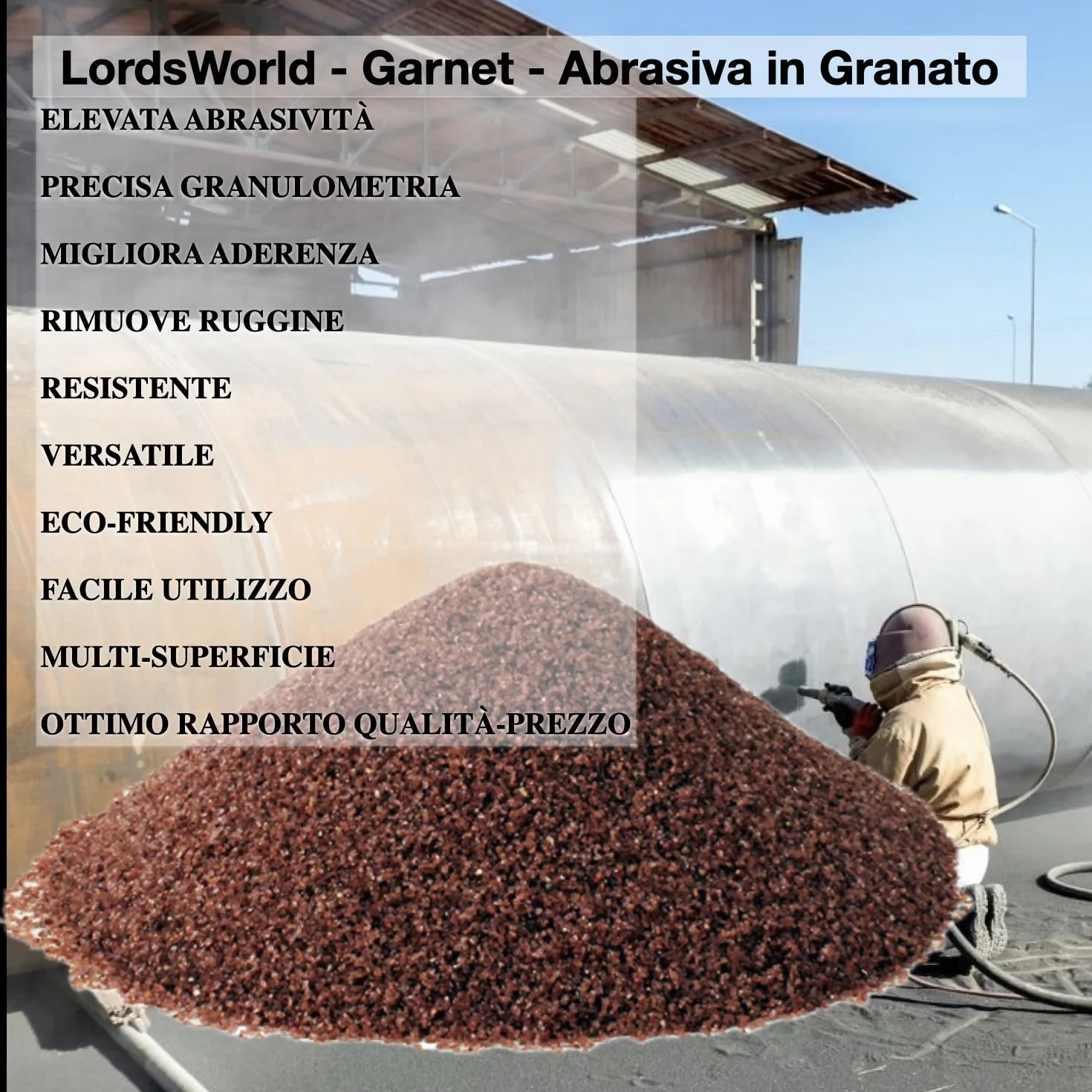Garnet Abrasivo 80 Mesh 25Kg Sabbia per Sabbiatrice Durezza Mohs 6-7 Riutilizzabile Metallo Legno Vetro