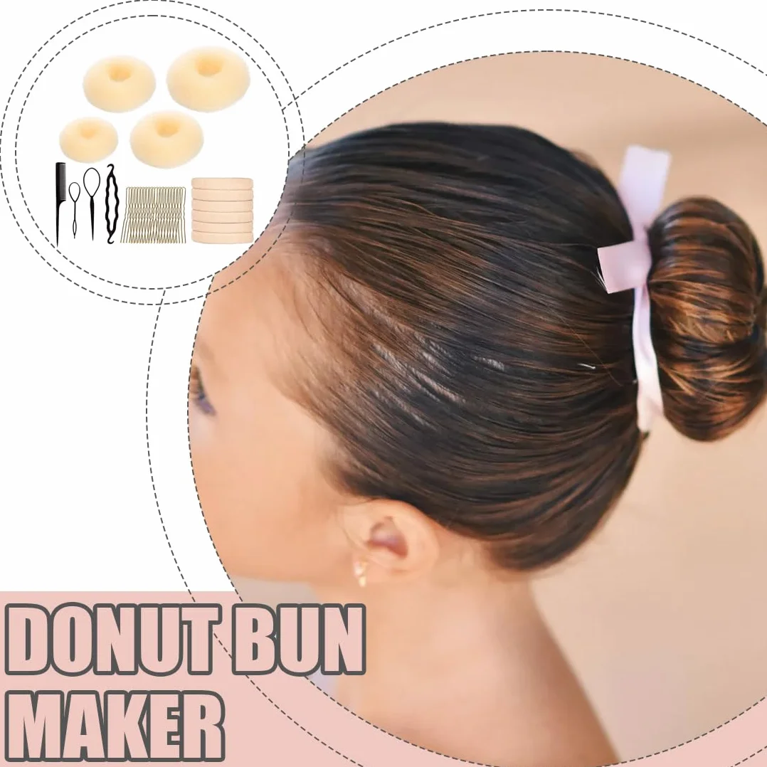 YAYNO 34 Pezzi Set Completo per Chignon 4 Creatore per Pane Retine Forcine Capelli Elastici Per Capelli Ciambella Accessori per Acconciature Ragazze e Ballerini Acconciature