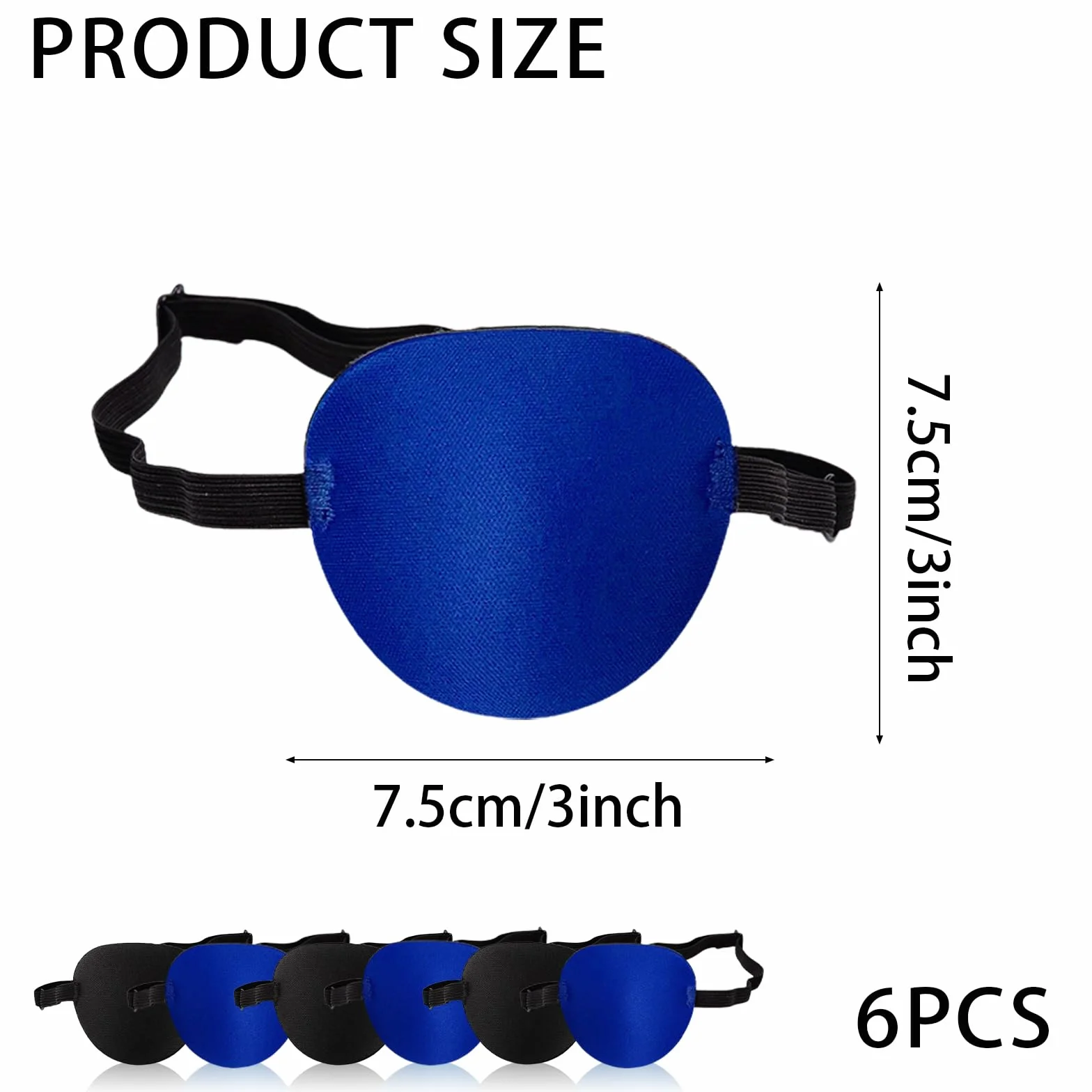 UILYNIU 6 Pezzi Benda per Occhio Benda per Occhio, Regolabile Traspirante Elastico Eye Patch, Pirata Singolo Occhio Patch per L'amliopia e lo Strabismo, Festa Cosplay (Nero, Blu)