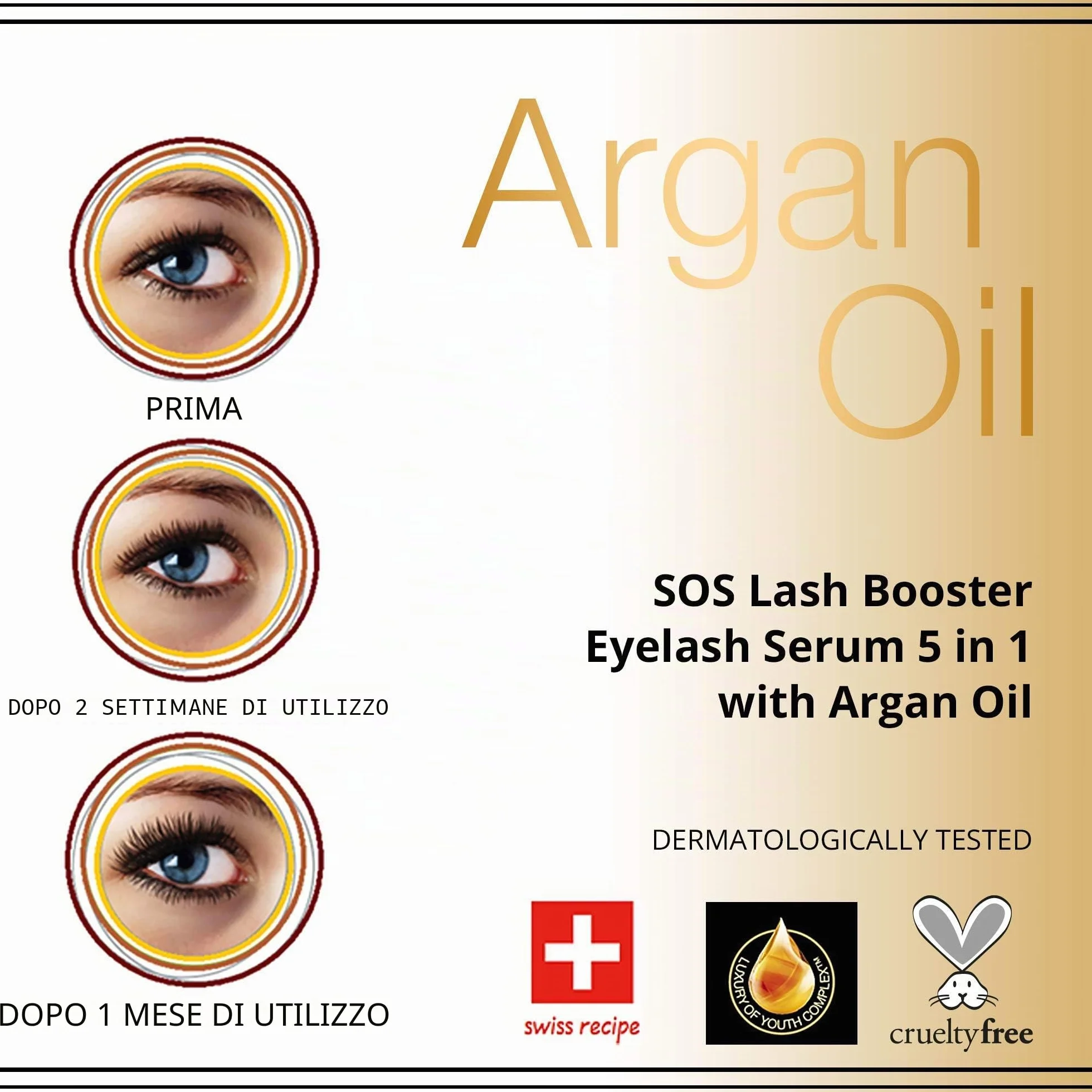 Eveline Cosmetics SOS Lash Booster Siero multifunzionale per ciglia con olio di argan 5in1, 10 ml
