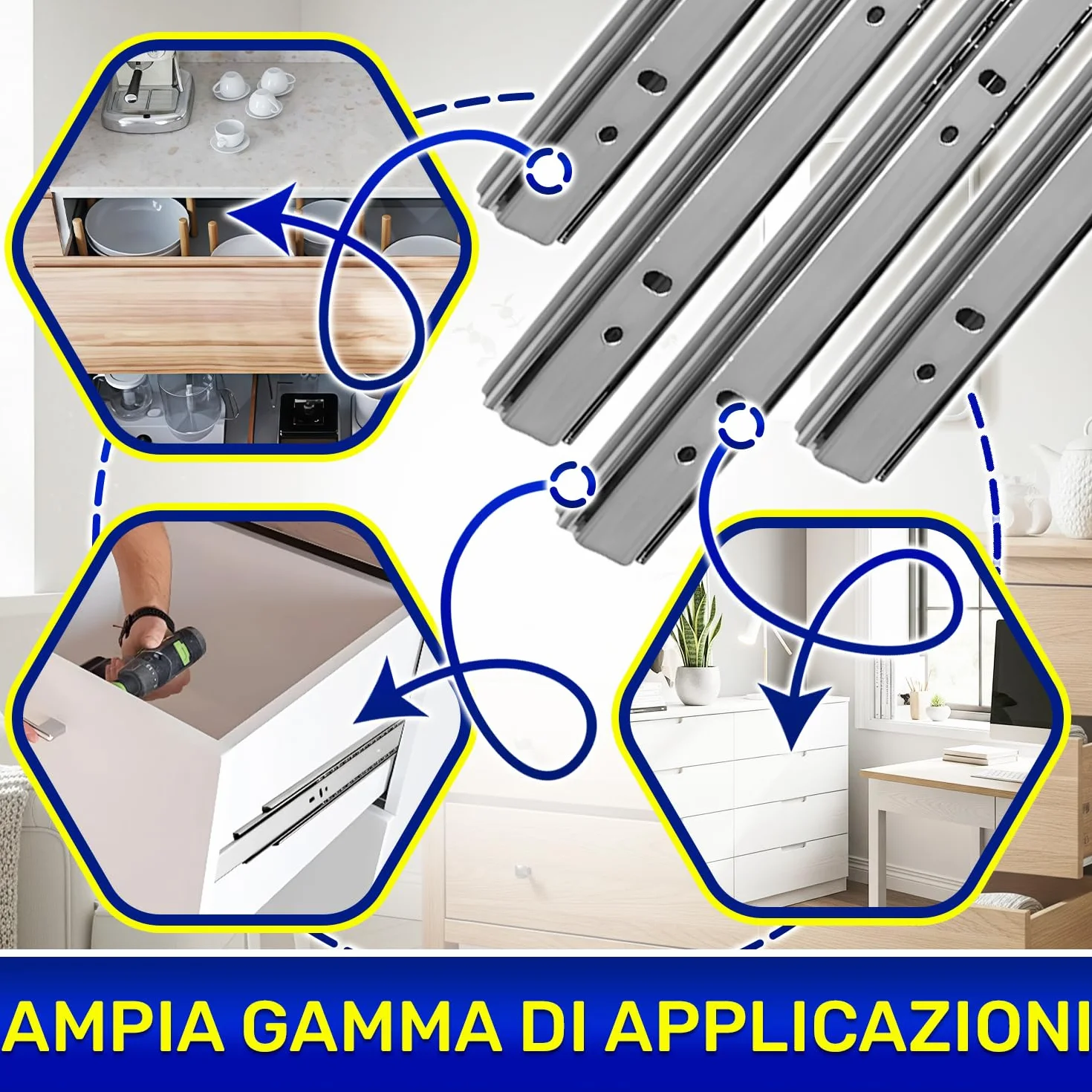 MONTERAL Guide per Cassetti Telescopiche 350mm x 27mm Cuscinetti a Sfera 2 Coppie
