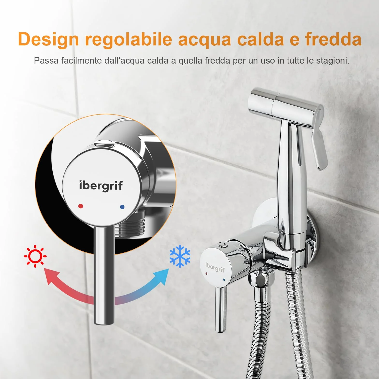 GRIFEMA Miscelatore Bidet Portatile Acqua Calda e Fredda Cromo Argento M22004