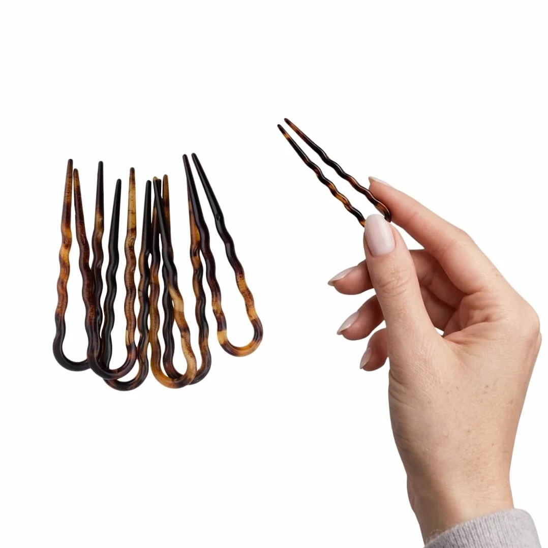 Righe e Pois 6 Forcine Per Capelli CM 07 Marrone Tartarugato - PEZZI 6 - Fermacapelli MADE IN ITALY, 6 Forcelle Capelli Classiche e Ondulate in Acetato di Cellulosa - set da 6