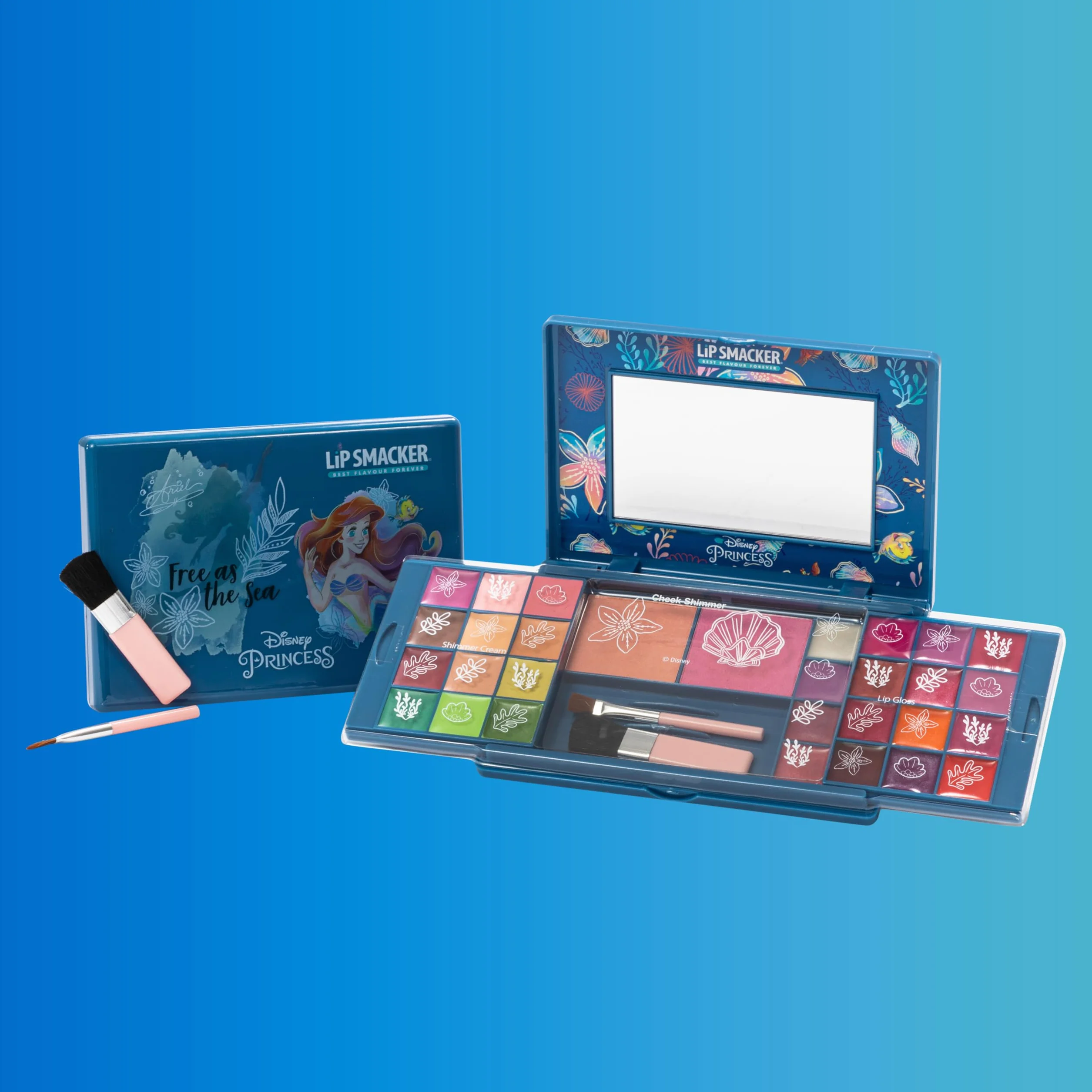 Lip Smacker Princess Ariel Travel-Ready Beauty Case, Valigetta Trucchi Bambina con Palette di Ombretti Luminosi, Rossetti e Smalto Unghie, Accessori Inclusi, per un Look da Principessa Disney
