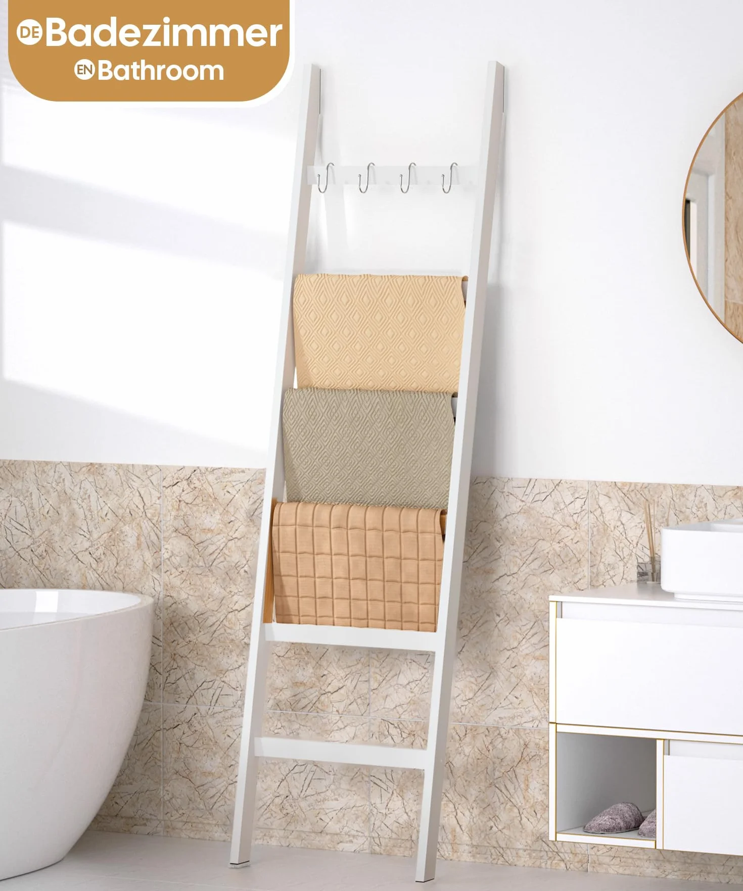 Yorbay Scala Portasciugamani in Bambù 170x43 cm Bianco 6 Pioli