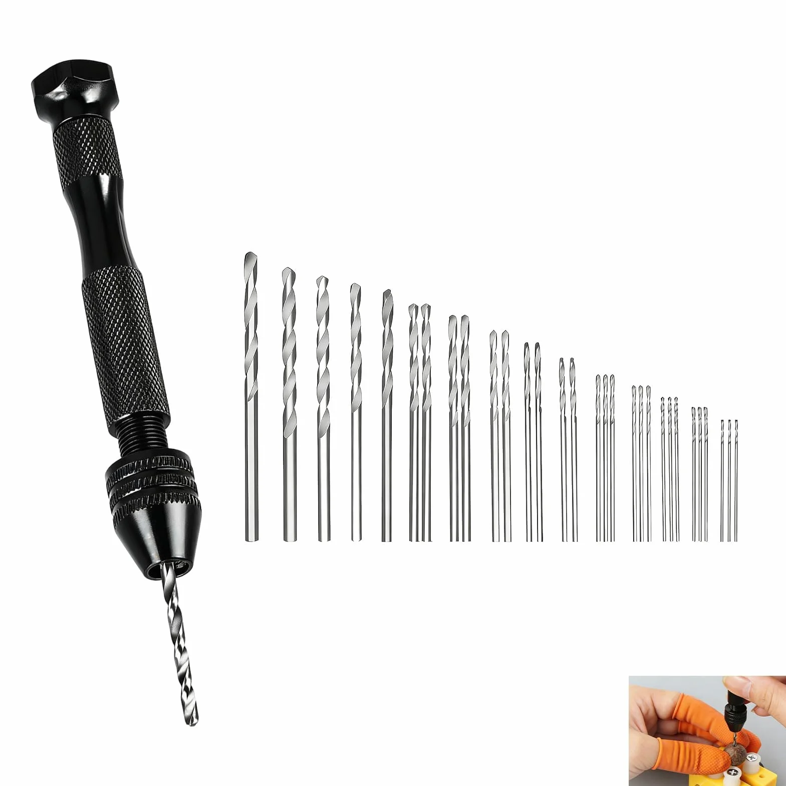 Mini Trapano a Mano Precisione 31 Pezzi, Kit Trapano Manuale 30 Punte 0,3-3,0 mm, Mandrino Senza Chiave Alluminio