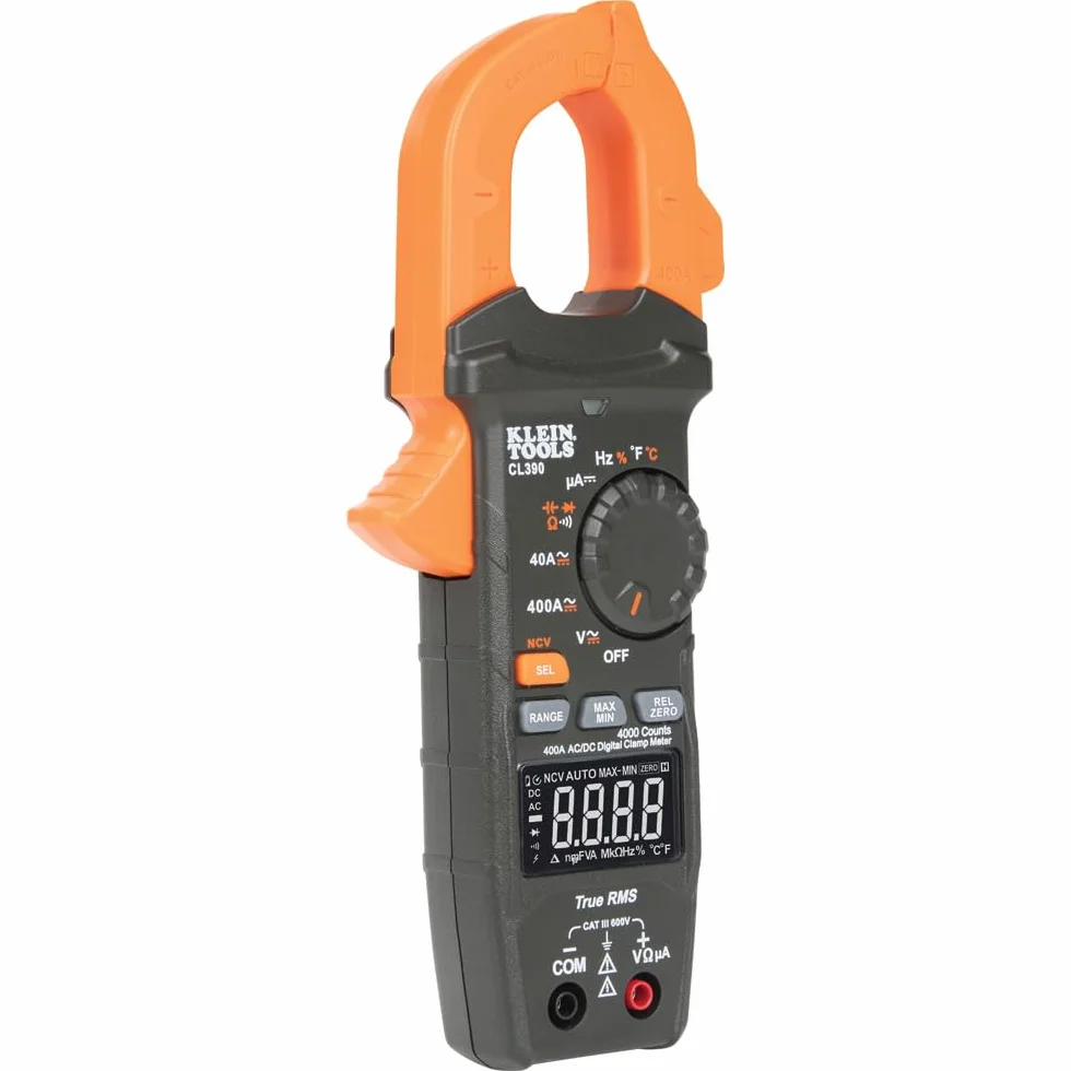 Klein Tools CL390 Pinza amperometrica digitale AC/DC auto-rangeante 400 A Display LCD ad alta visibilità Rilevamento tensione senza contatto