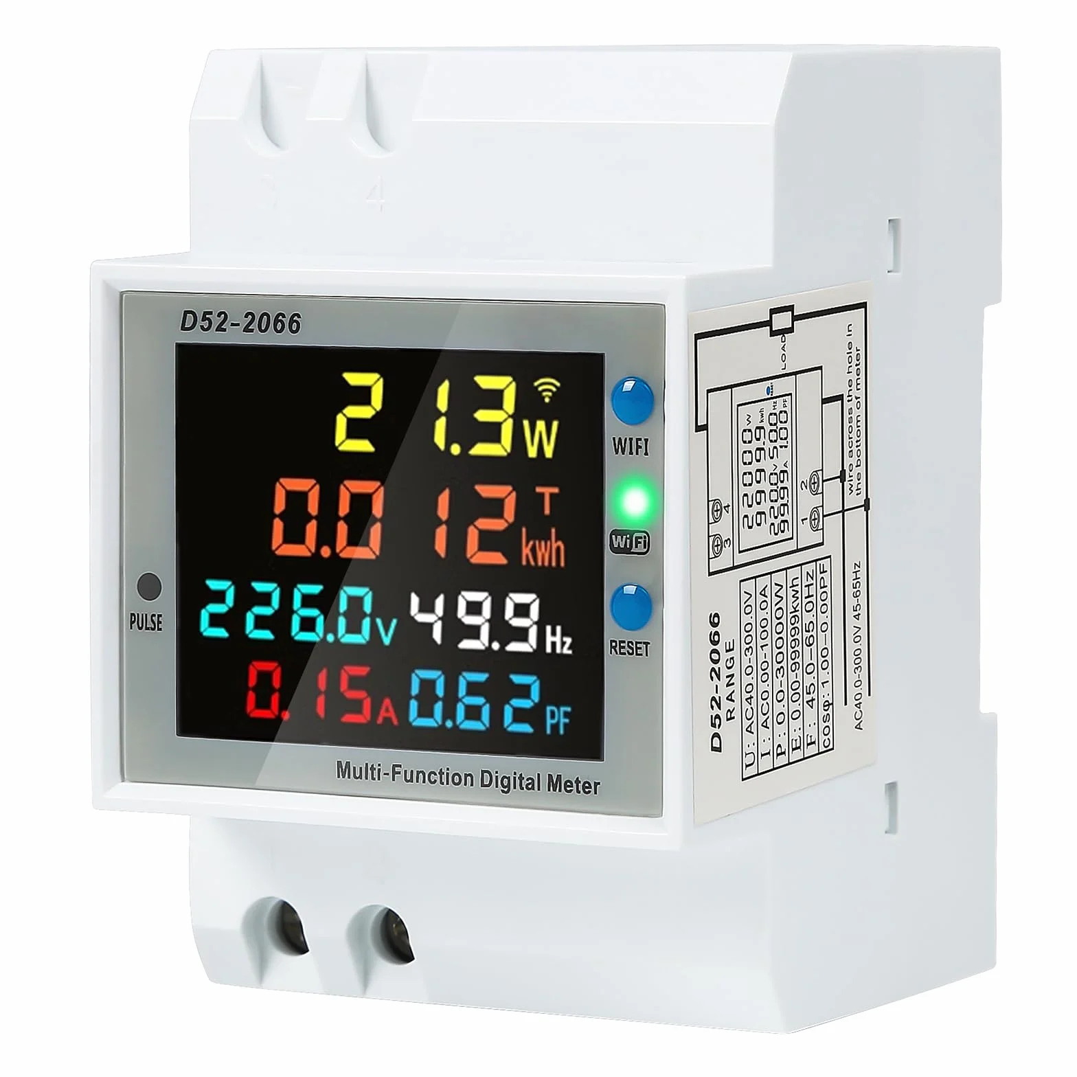 Contatore di Energia guida DIN 6 in 1 Digitale 1 Fase 2 Fili LCD Voltmetro Amperometro Multifunzione AC40-300V 100A