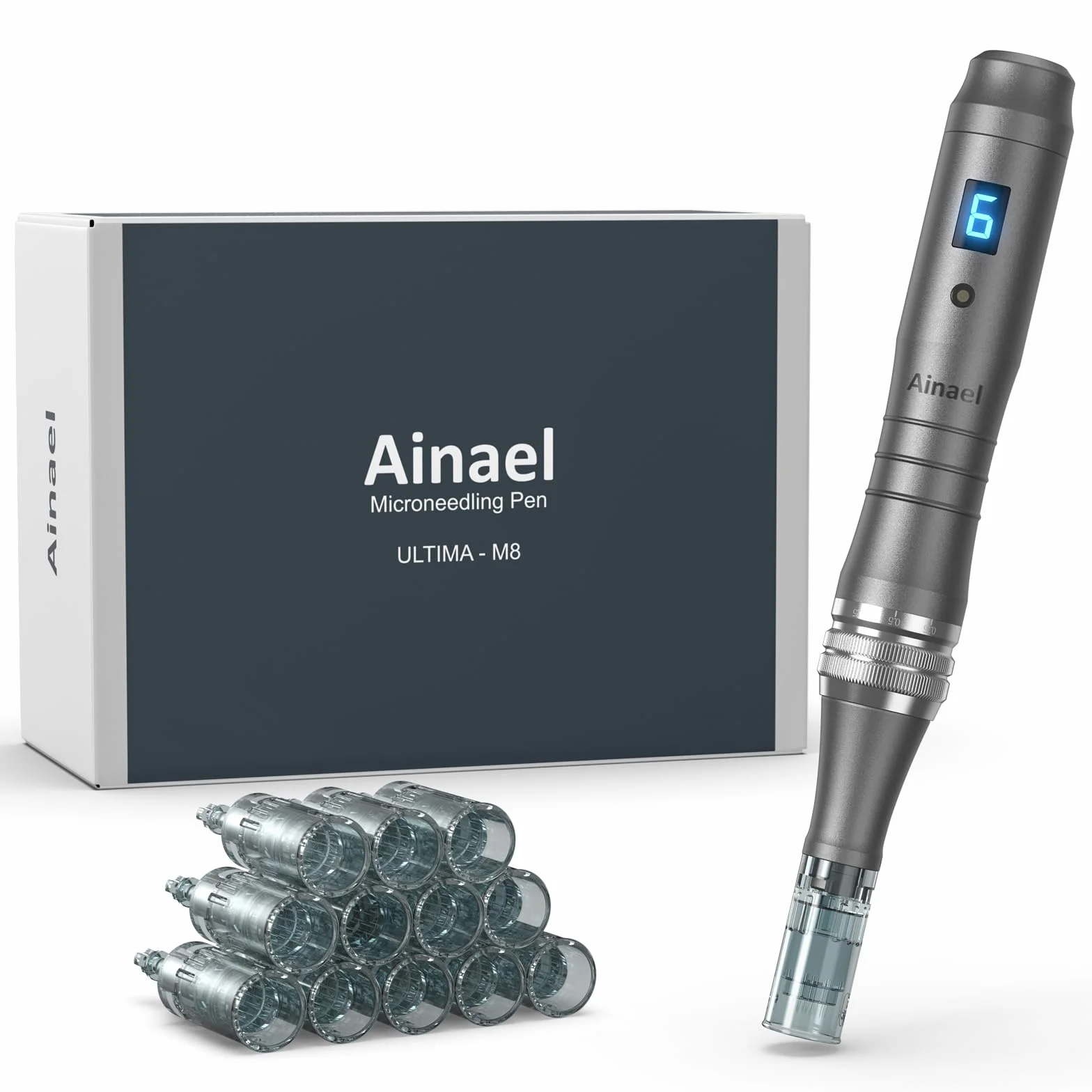 Ultima M8 Microneedling Pen, Macchina Professionale Microneedling Senza Fili, Microneedling Penna Kit per Viso Corpo Capelli Barba Crescita Regalo per Donne - 12 Cartucce di Ricambio