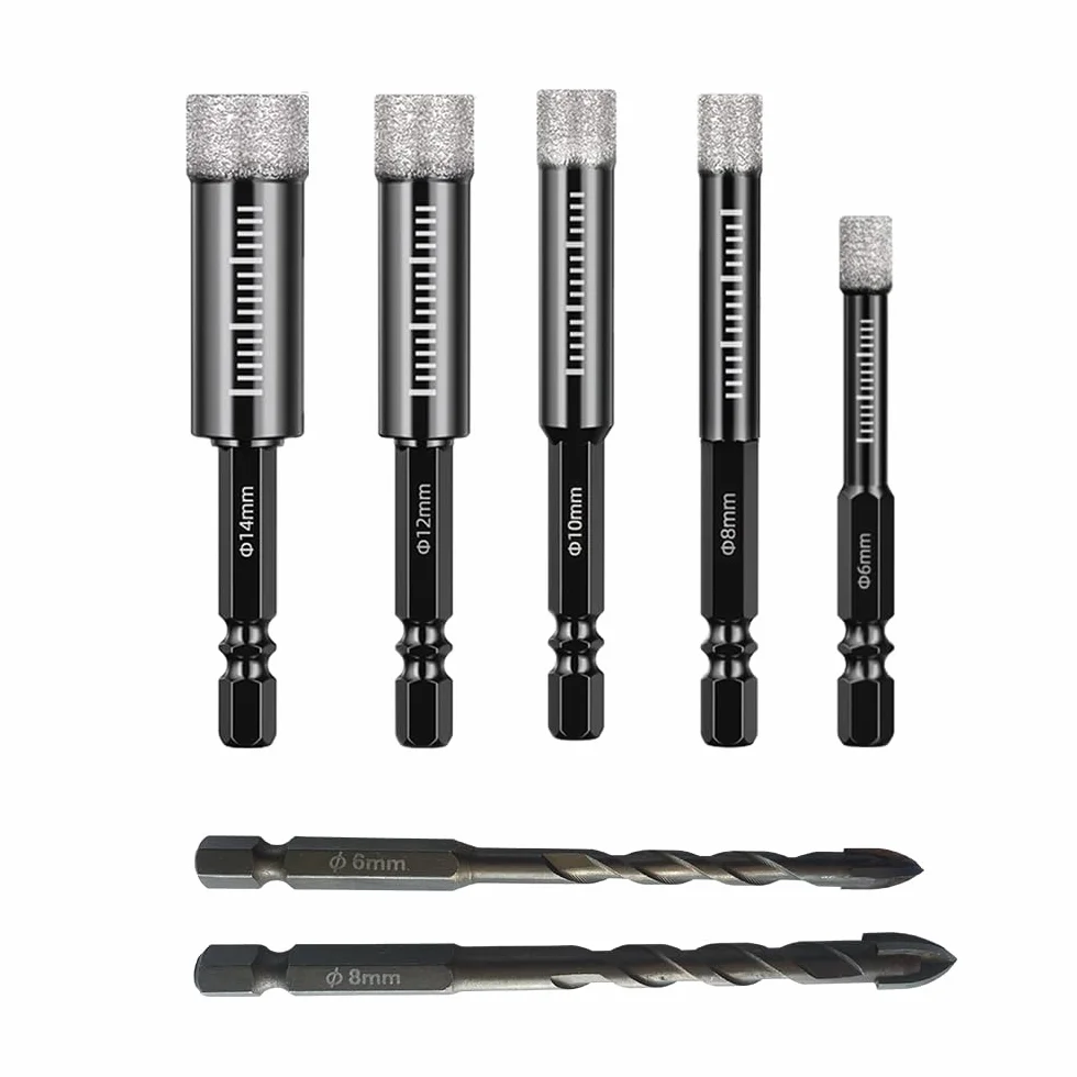 Punte Trapano Diamantate Gres Porcellanato 6 8 10 12 14 mm Punta in Metallo Duro 6/8 mm
