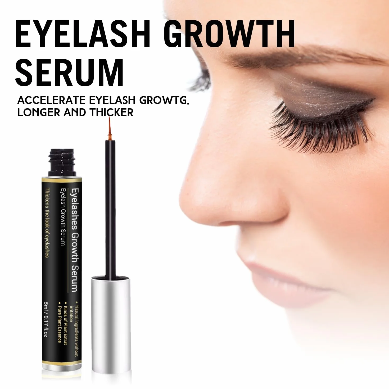 Siero Ciglia, Siero Ciglia Allungante e Rinforzante, Siero per Ciglia Lunghe e Folte, Incredible Rapid Growth of Eyelashes, 5ML (Nero)