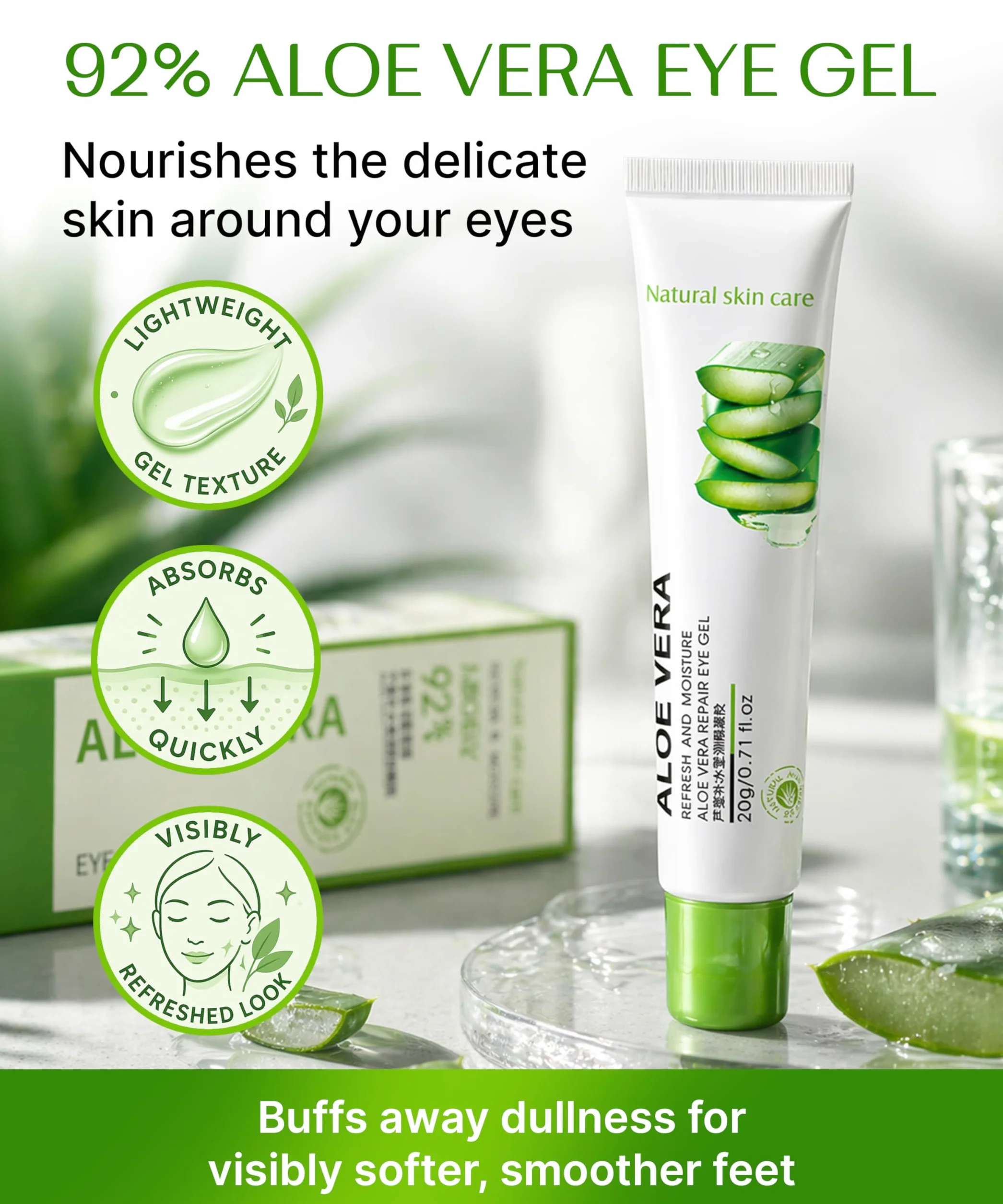 BIOAQUA Crema gel contorno occhi idratante all'aloe vera Riduce le occhiaie Idrata Borse senza occhi Garantite 20 g