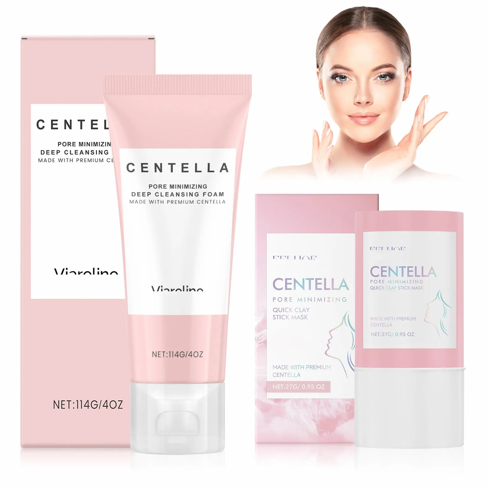 2 Pezzi Centella Detergente Viso + Maschera per Argilla, Kit Centella Asiatica, Madagascar CENtella Skincare, Riduce i Pori, Clay Stick CEntella Ampoule Foam, Adatto a Tutti i Tipi di Pelle