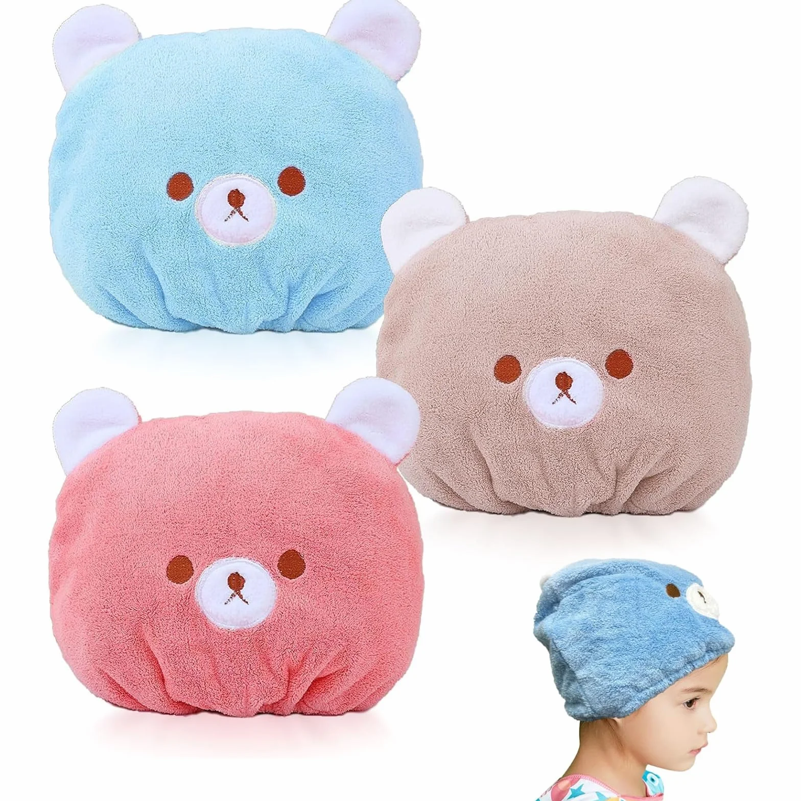 3 Pezzi Asciugamano per Capelli, Turbante Asciugacapelli, Asciugamani Capelli Turbante per Bambini, Super Assorbente, Asciugatura Rapida Aciugamani In Microfibra per Capelli Corti e Lunghi