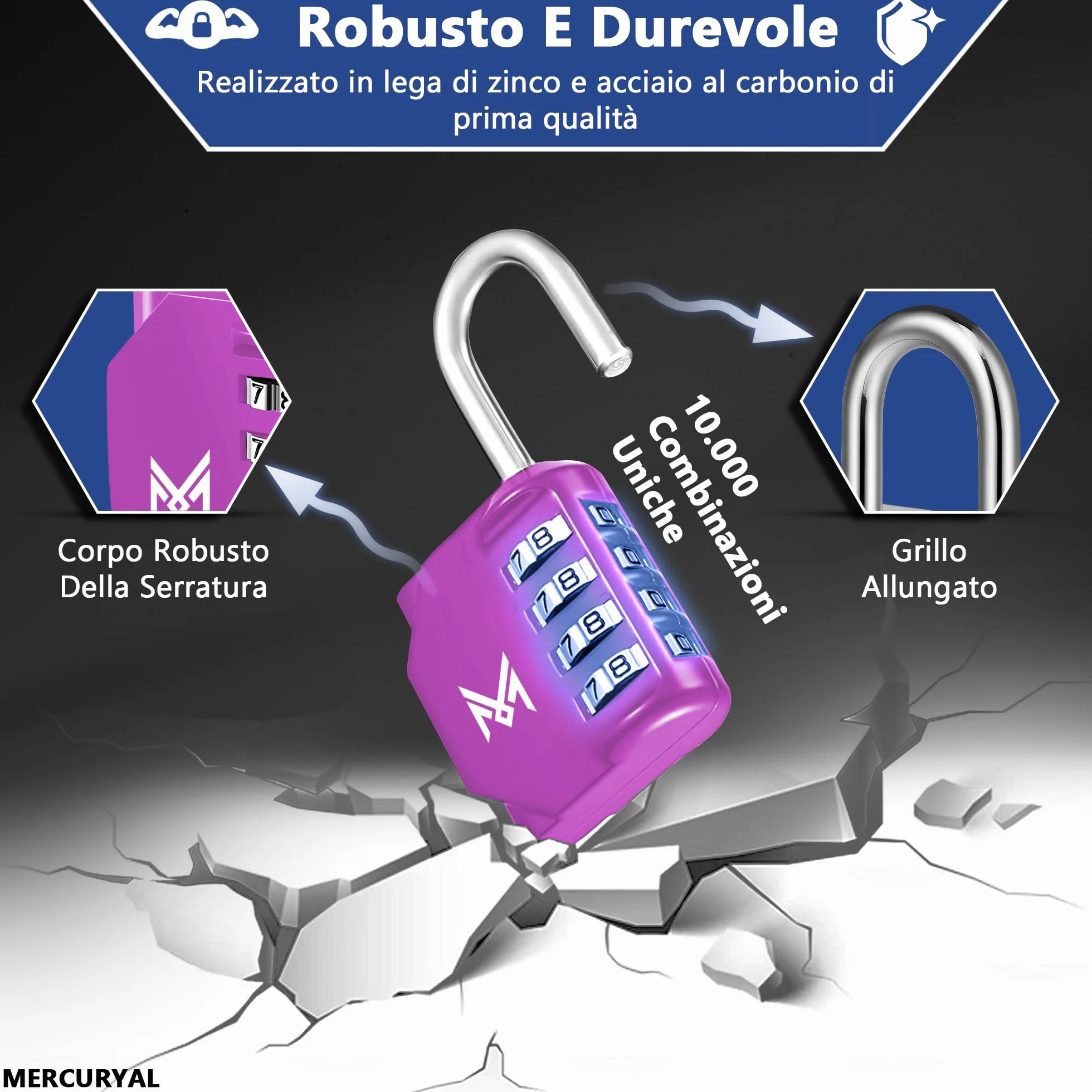 MERCURYAL Lucchetto Combinazione Impermeabile 4 Cifre per Armadietto Palestra Rosa