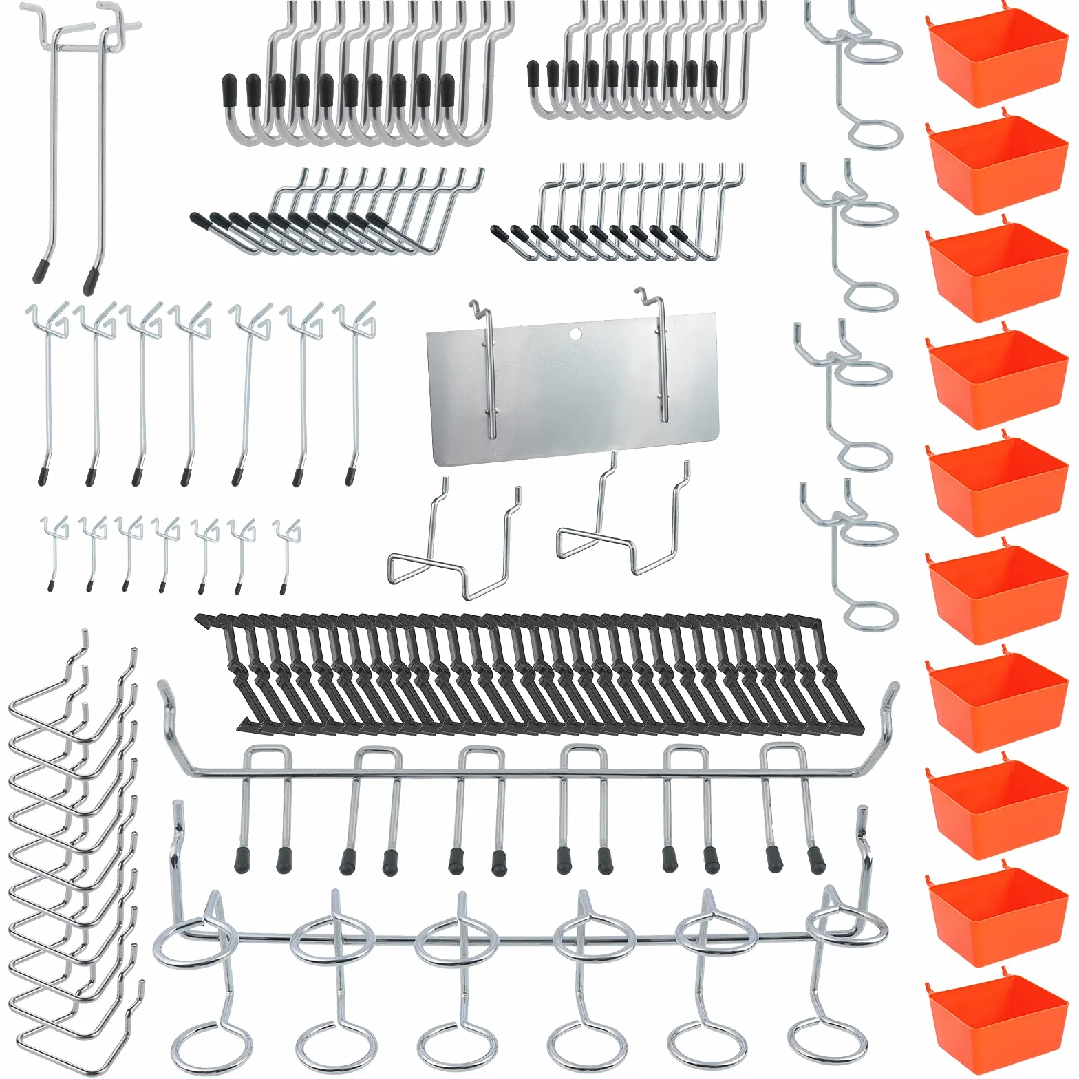 144PCS Set di ganci per pannello forato, cestini e serrature per utensili