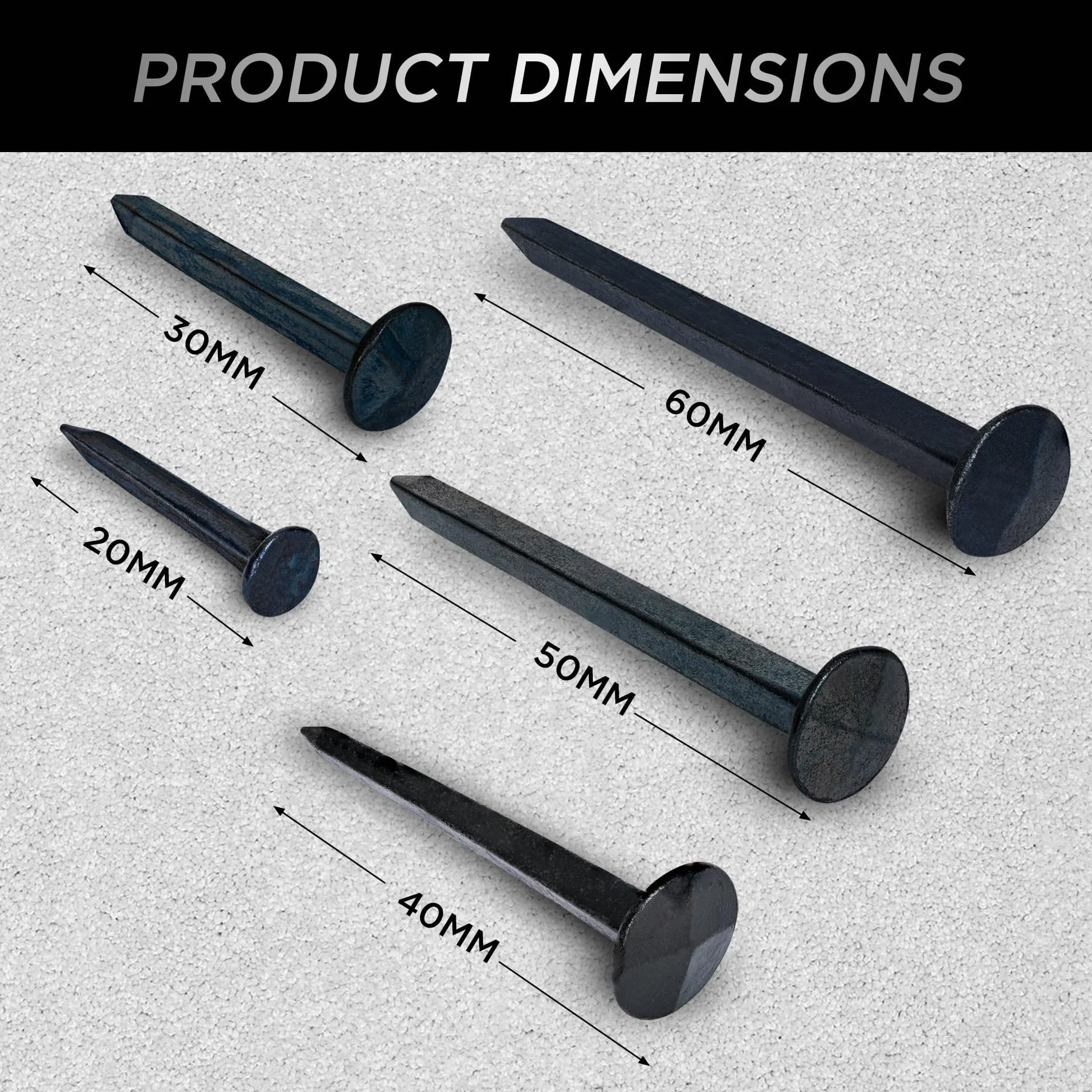 Chiodi Lucchetto Decorative Forgiate Effetto Anticato 20 mm Set 10 Pezzi Blu-Nero 20-60 mm