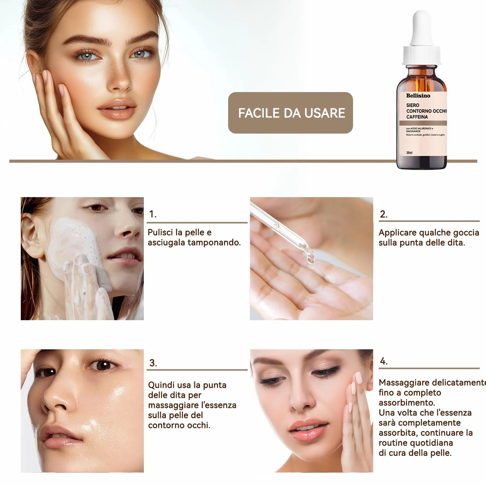 Siero Contorno Occhi alla Caffeina Anti-Età, Contorno Occhi Antirughe con Acido Ialuronico e Niacinamide,per Uomini e Donne (transparente)
