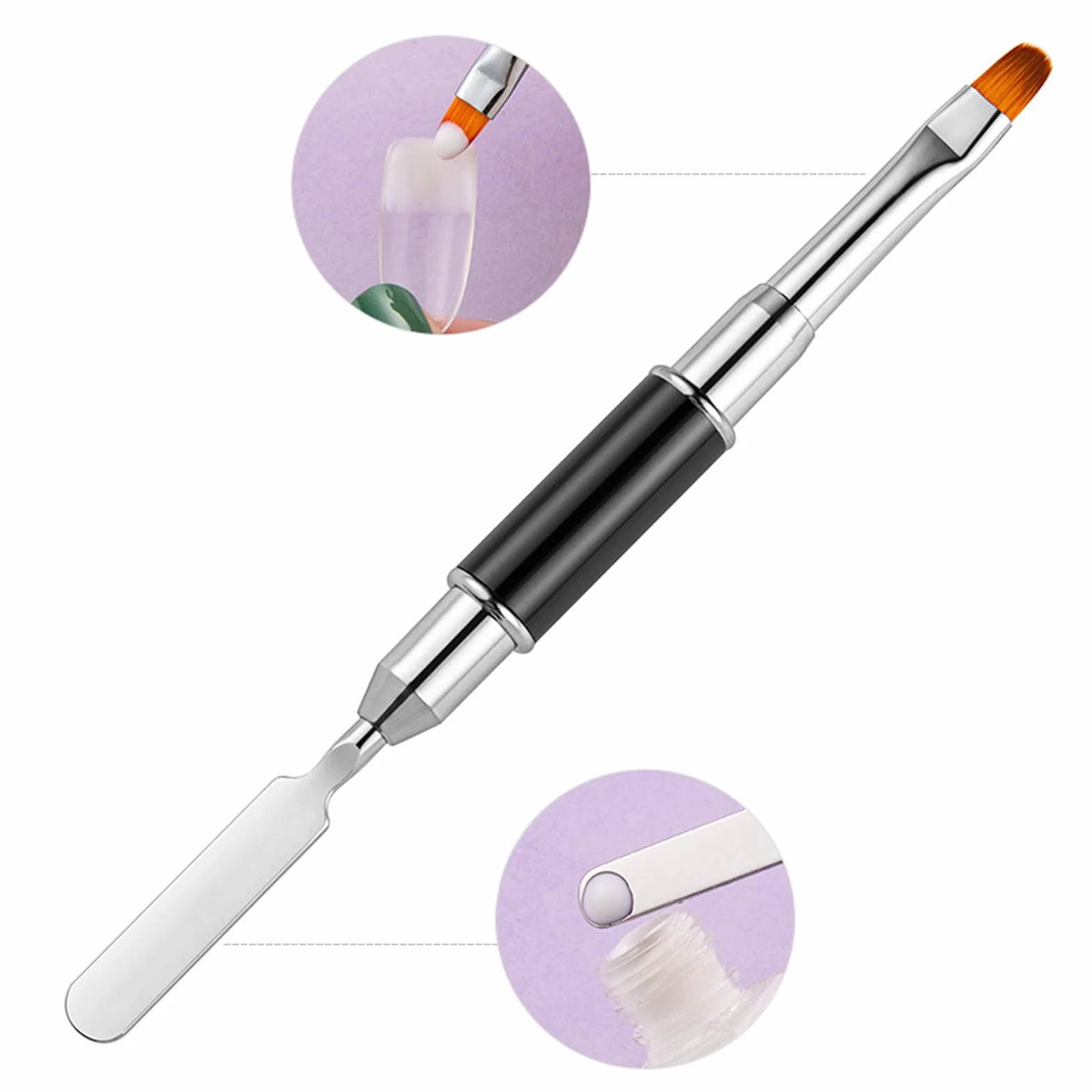 Dual-ended Nail Art Penna,Spazzola per Unghie UV,2 in 1 Nail Art Brush Dual Ended Polygel Spazzola,Accessori Unghie,Strumenti Gel UV Acrilico Unghie Extension Nail