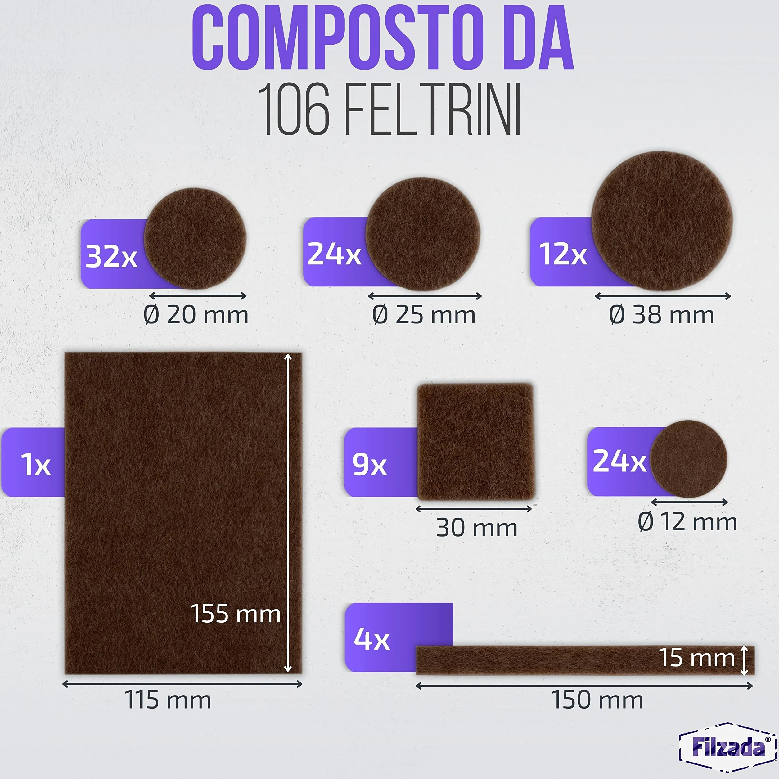 Filzada 106 Feltrini Adesivi per Sedie MARRONE
