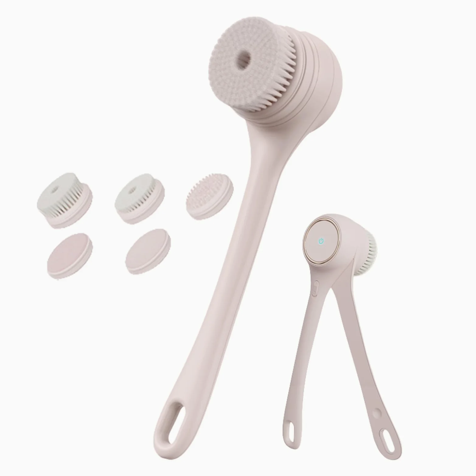 Scrubber per la schiena per doccia, spazzola da bagno con doppio manico | Scrubber per il corpo con spazzole per bagno e corpo con ricarica USB impermeabile, elettrico per la schiena con 5 te